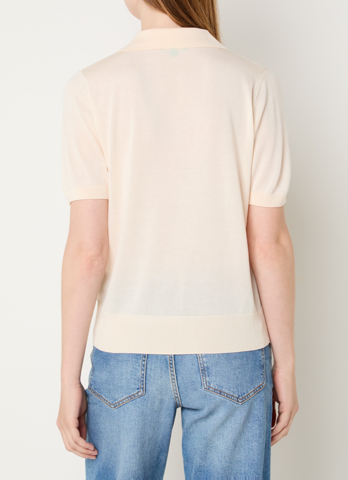 Benetton Semi-transparante polo in zijdeblend met ronde hals - achterkant 3 creme