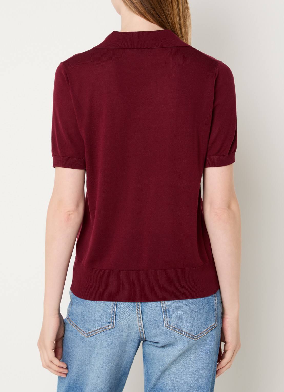 Benetton Semi-transparante polo in zijdeblend met ronde hals - achterkant 3 bordeauxrood