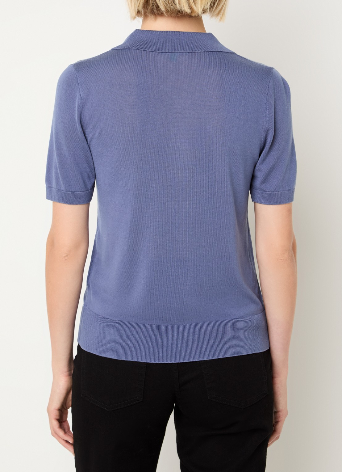 Benetton Semi-transparante polo in zijdeblend met ronde hals - achterkant 4 blauwgrijs