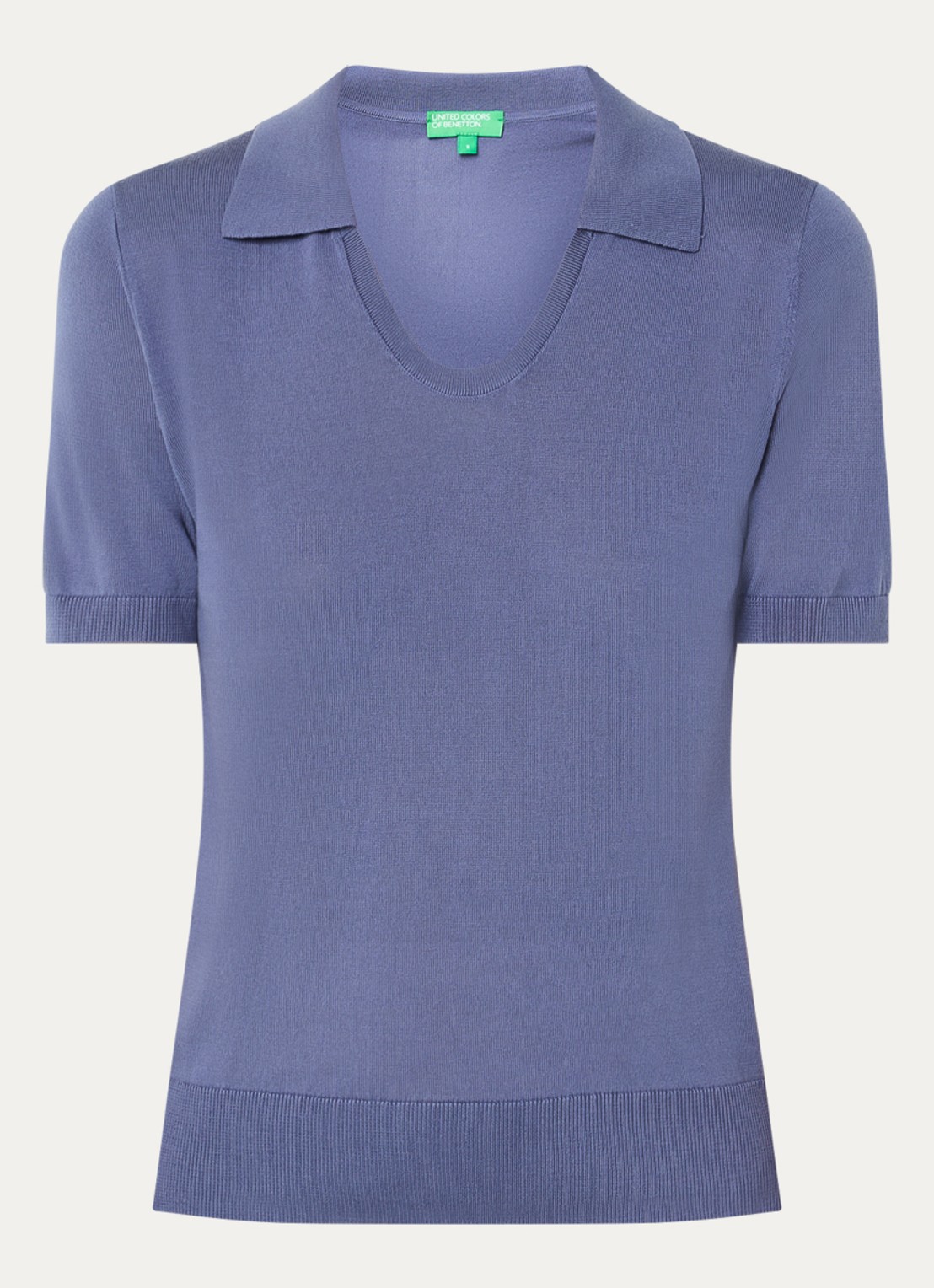 Benetton Semi-transparante polo in zijdeblend met ronde hals - voorkant 2 blauwgrijs