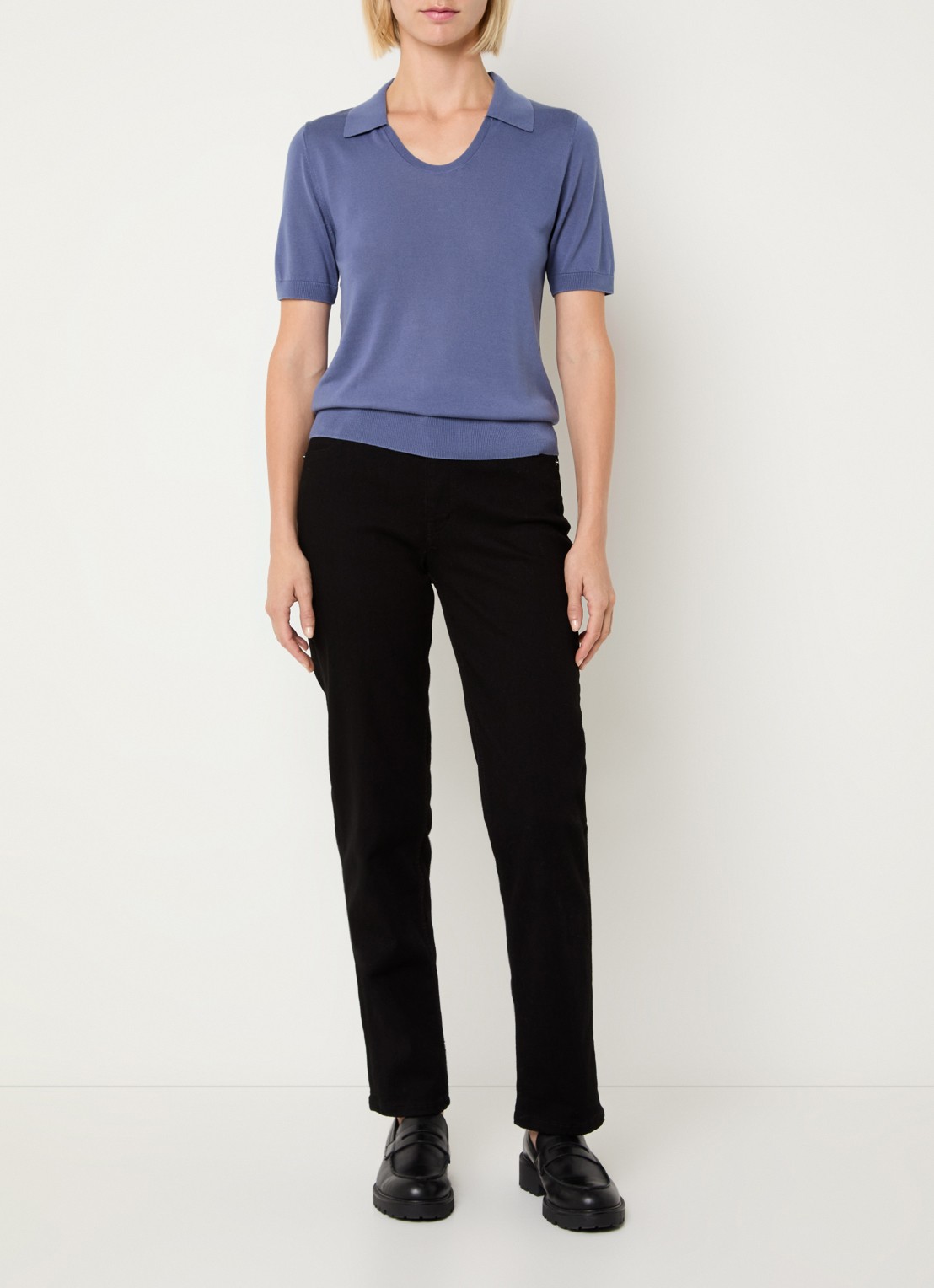 Benetton Semi-transparante polo in zijdeblend met ronde hals - voorkant 3 blauwgrijs