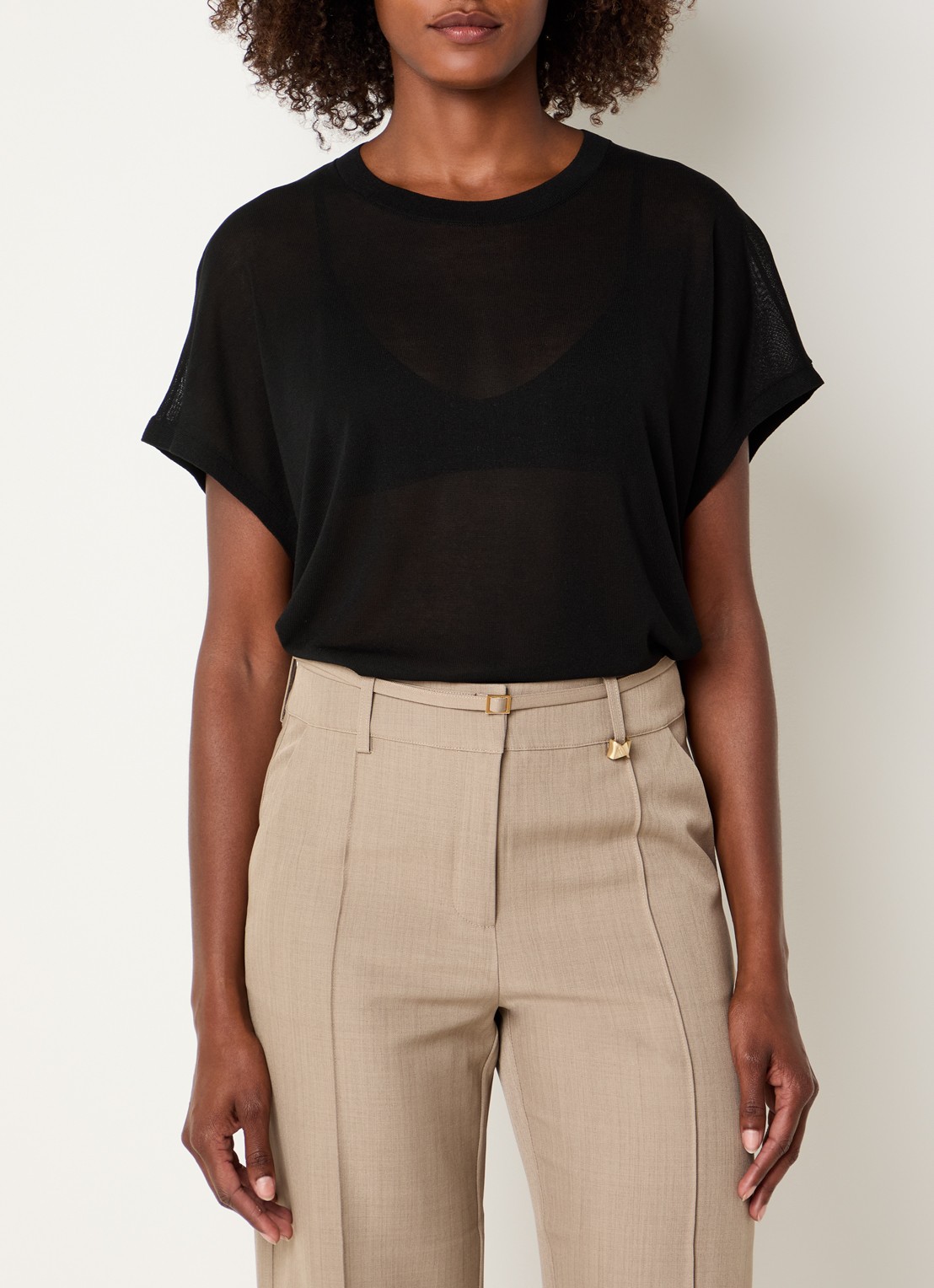 Benetton Semi-transparante top met boothals - detail 3 zwart