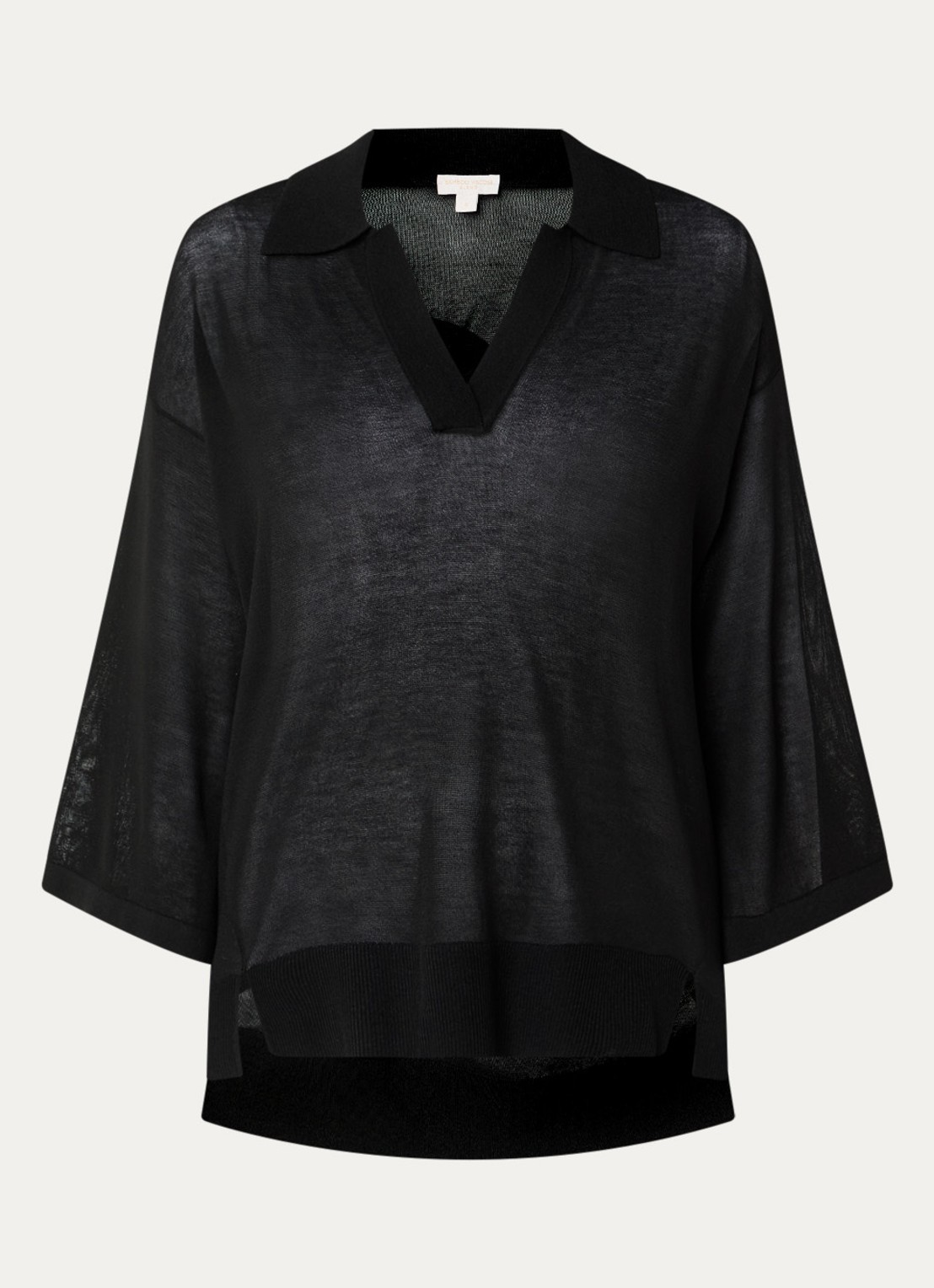 Benetton Semi-transparante top met polokraag - voorkant 3 zwart
