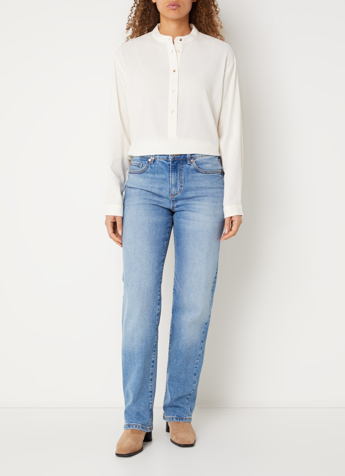 Benetton Semi-transparante tuniek met ronde hals - voorkant 3 creme