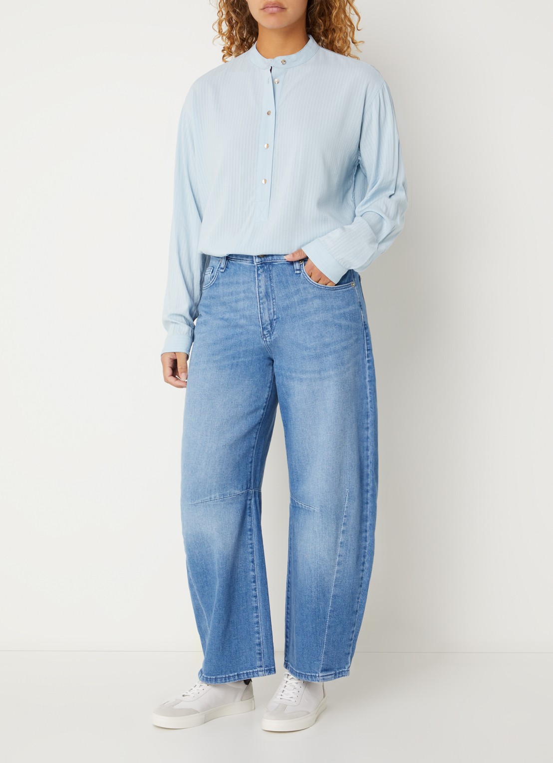 Benetton Semi-transparante tuniek met ronde hals - voorkant 3 staalblauw