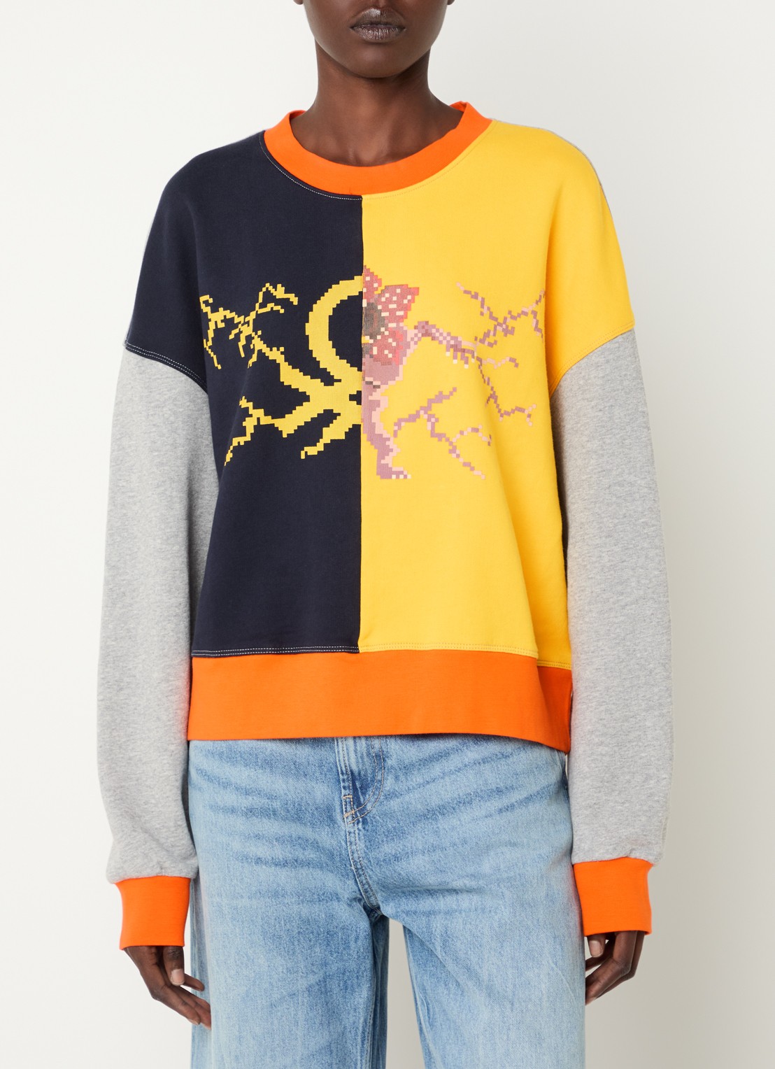 Benetton Sweater met colour blocking en print - detail 4 grijs