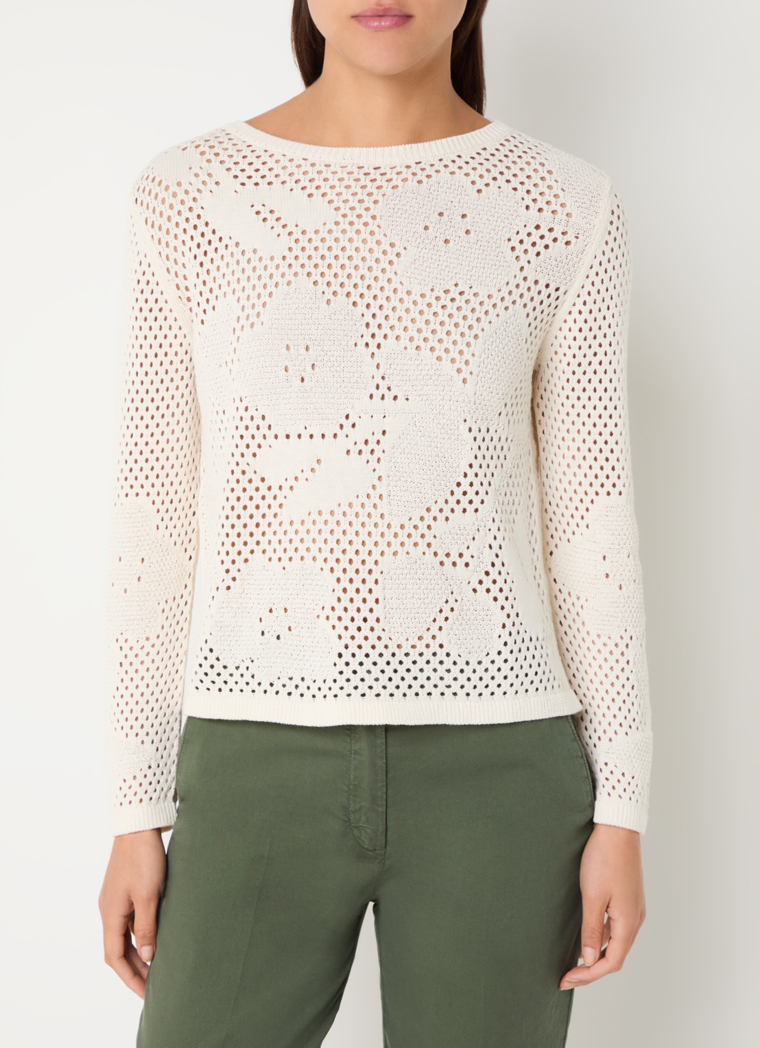 Benetton Sweater met opengewerkt dessin - detail 3 creme