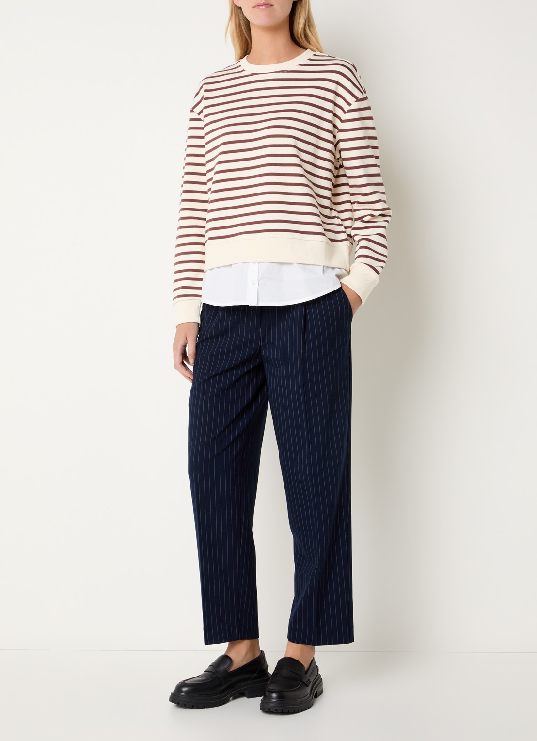 Benetton Sweater met streepprint - voorkant 4 creme