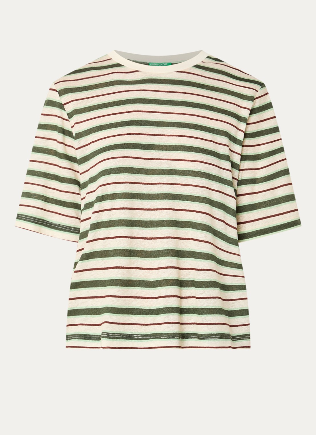 Benetton T-shirt in linnenblend met print - voorkant creme