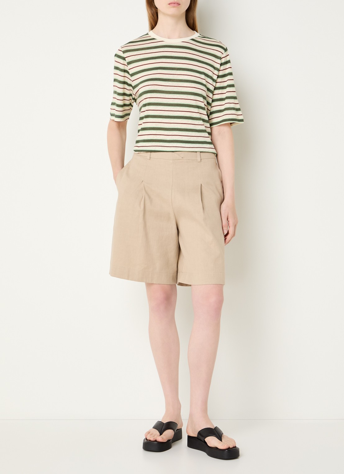 Benetton T-shirt in linnenblend met print - voorkant 2 creme