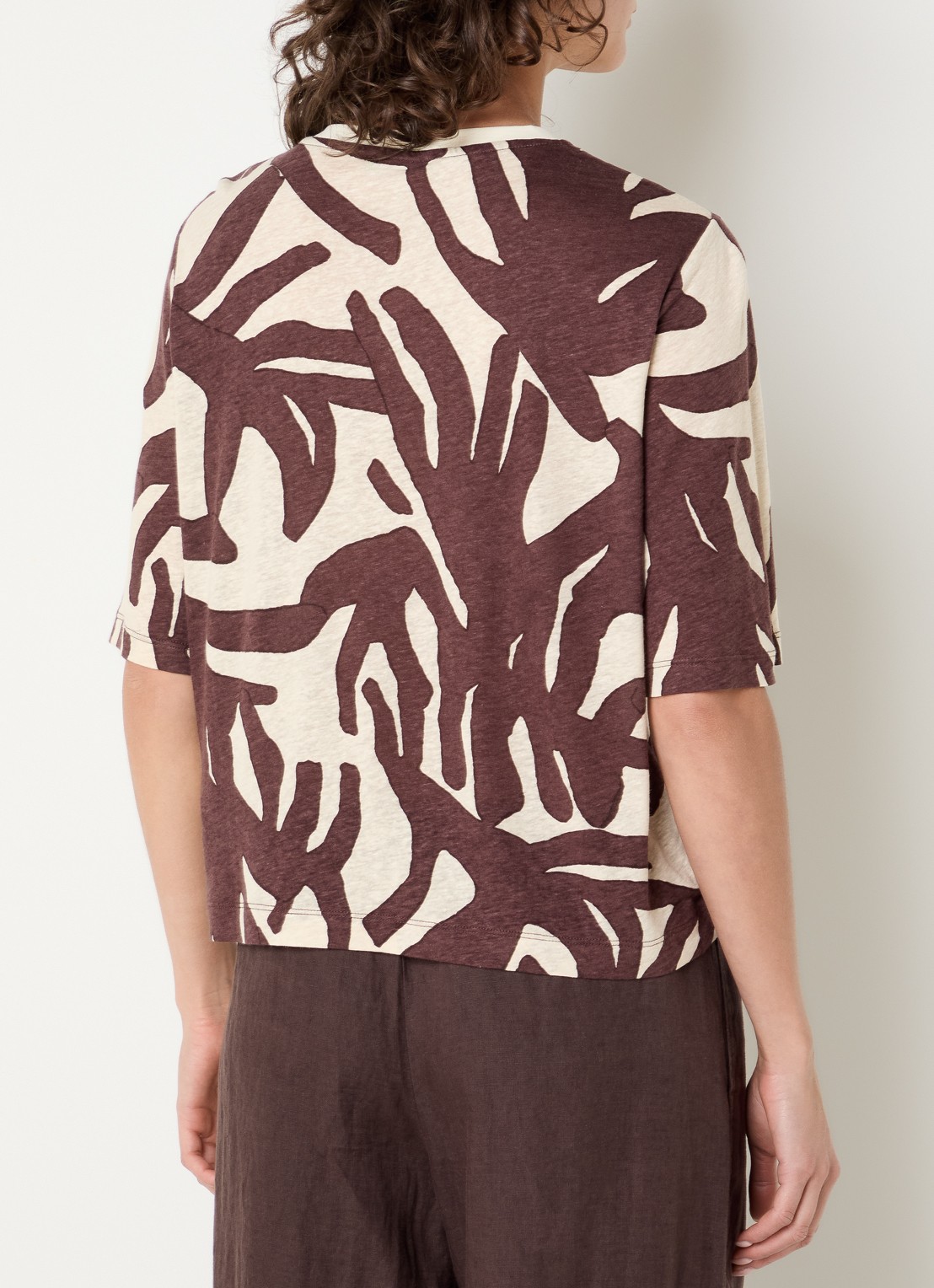 Benetton T-shirt in linnenblend met print - achterkant 4 oranjebruin