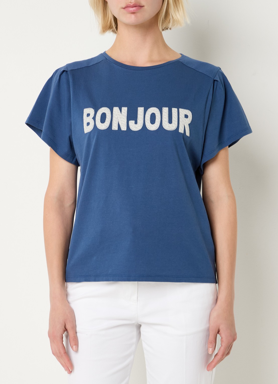 Benetton T-shirt met borduring - detail indigo