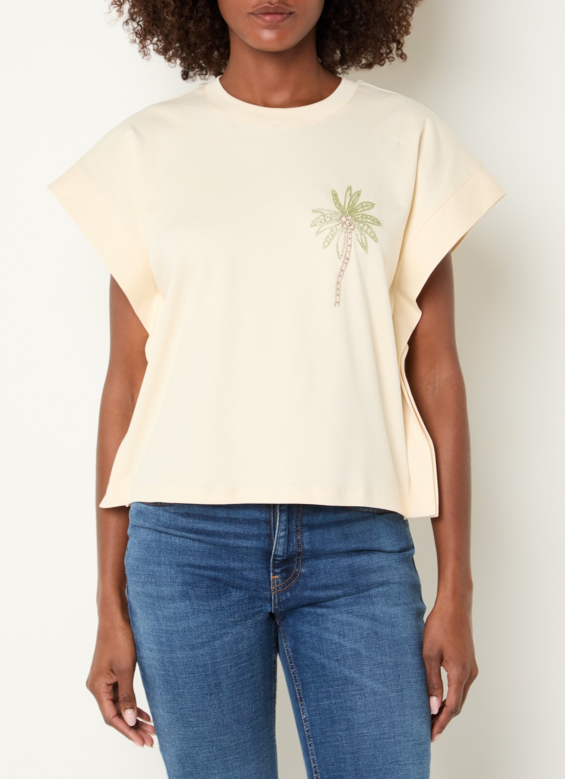 Benetton T-shirt met kralendecoratie - detail 3 creme