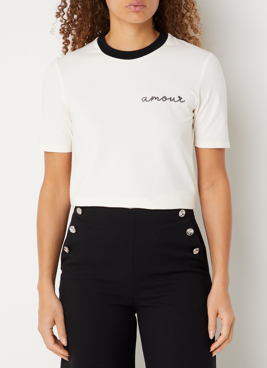 Benetton T-shirt met logo en pailletten - detail 4 creme