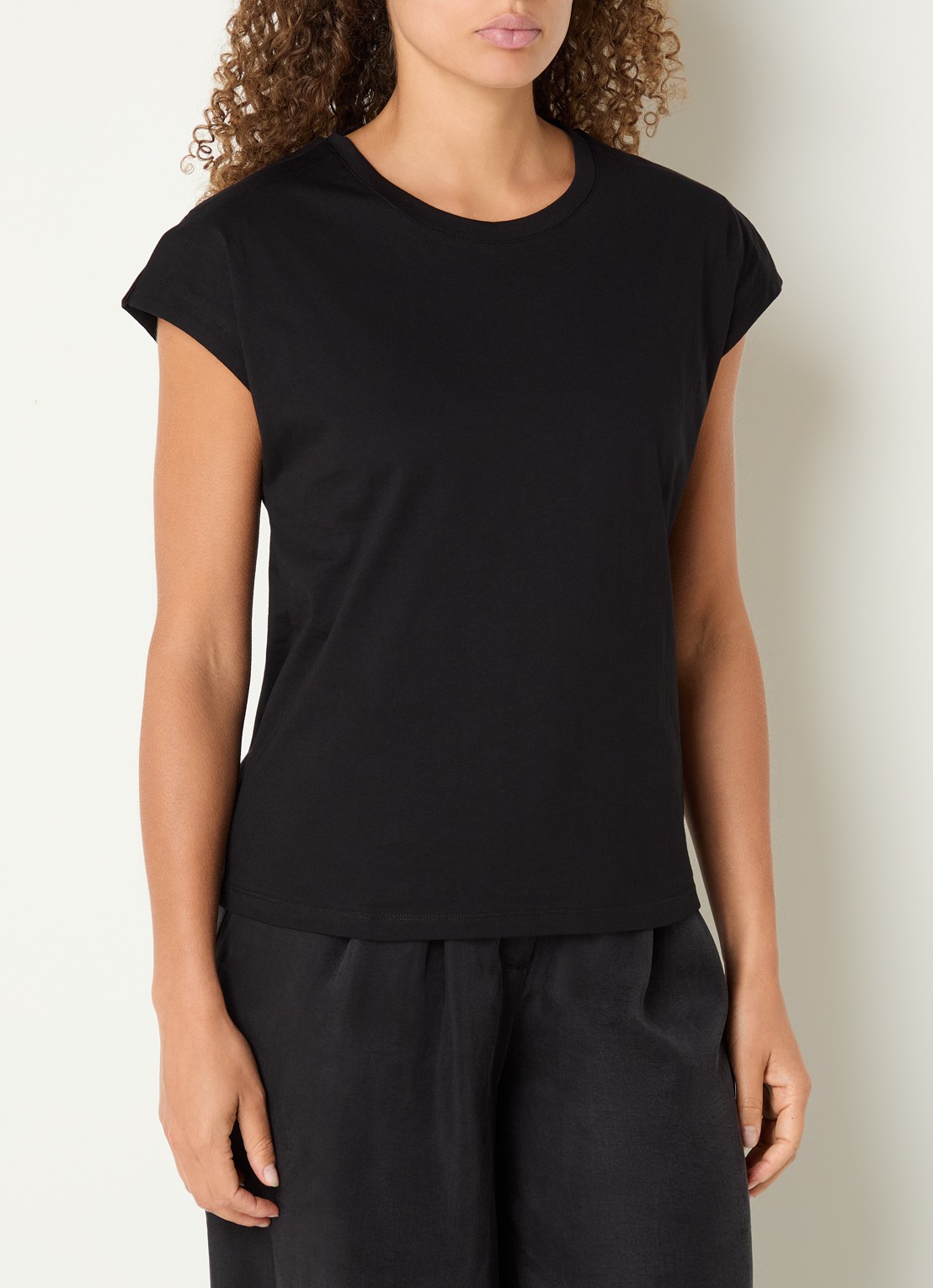 Benetton T-shirt met ronde hals en split - detail zwart
