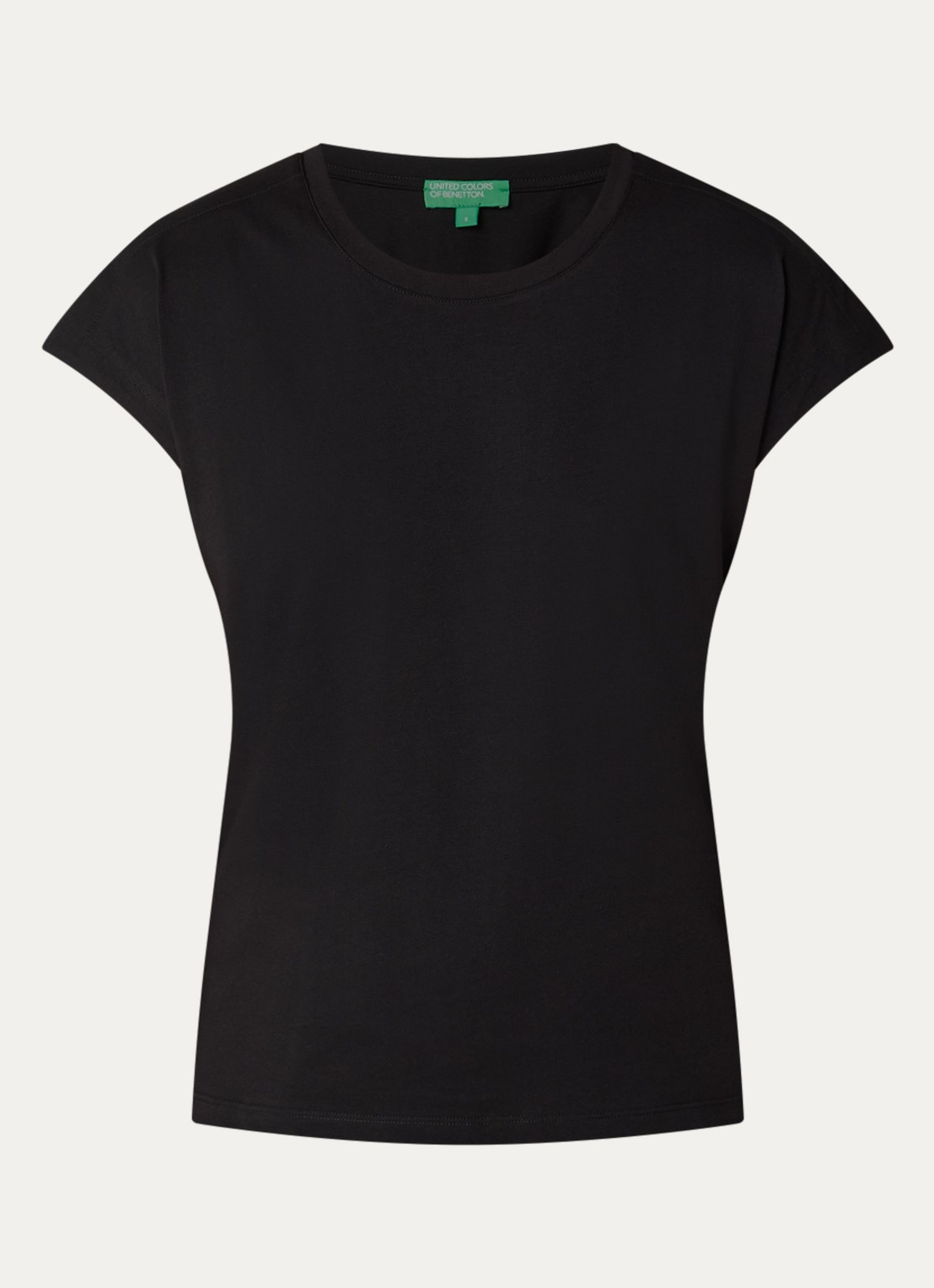 Benetton T-shirt met ronde hals en split - voorkant 2 zwart