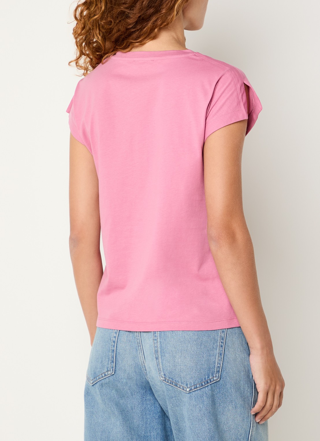 Benetton T-shirt met ronde hals en split - achterkant 3 roze