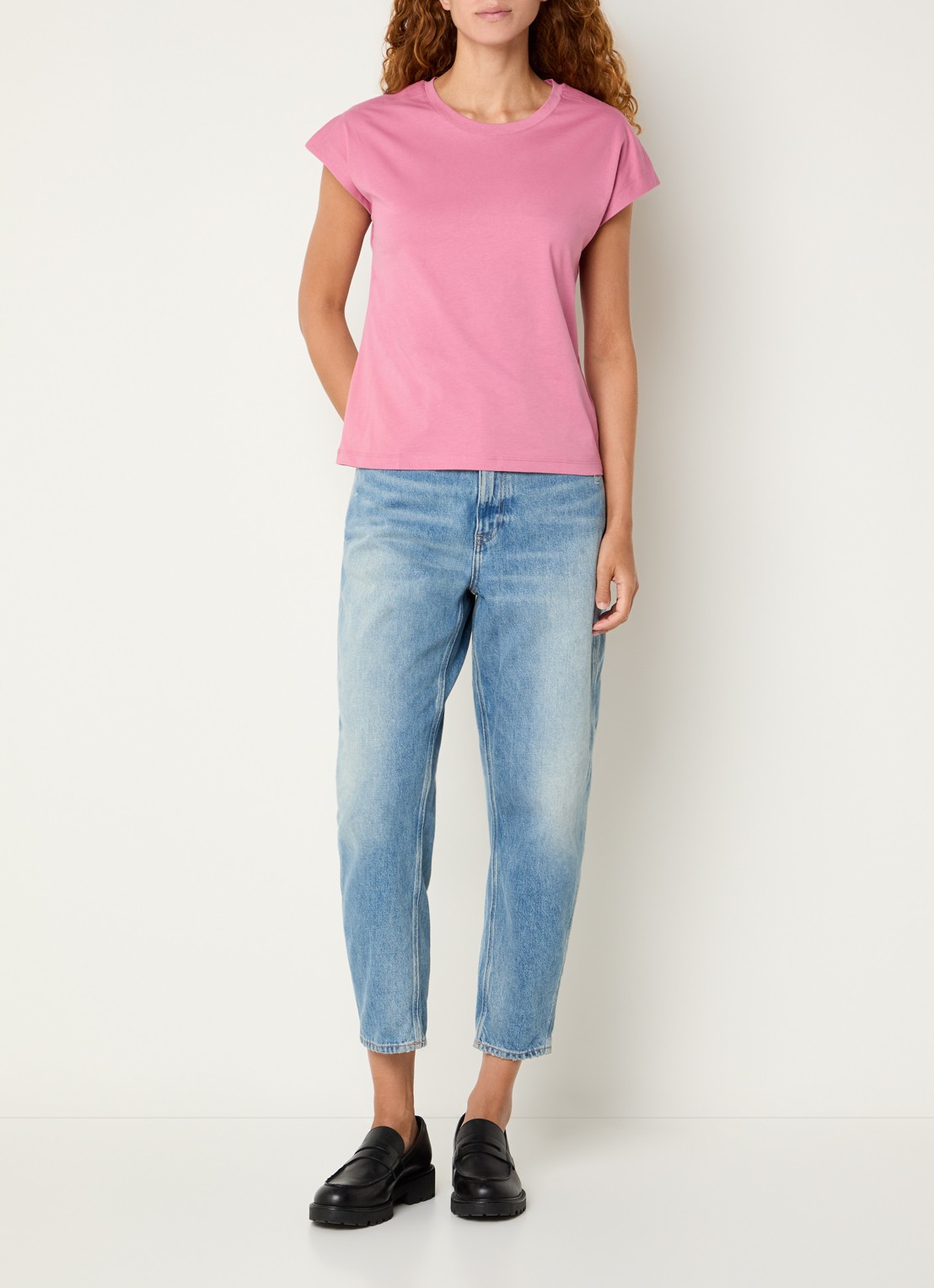 Benetton T-shirt met ronde hals en split - voorkant 2 roze