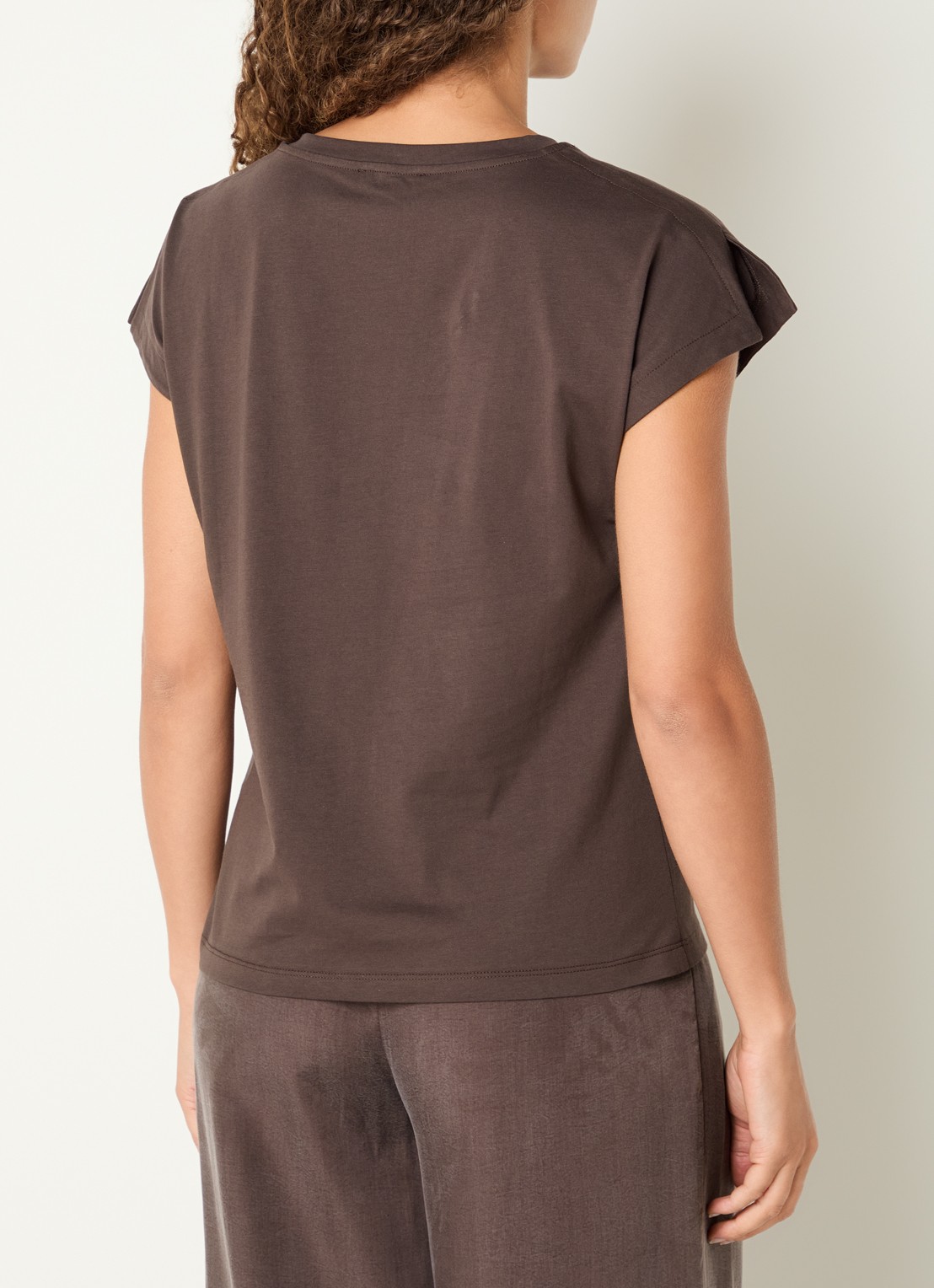 Benetton T-shirt met ronde hals en split - achterkant 4 lichtbruin