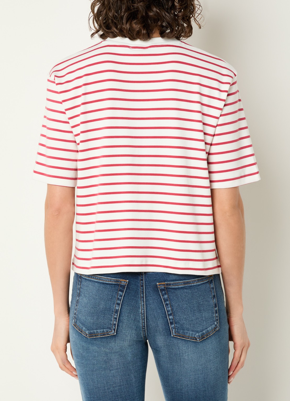 Benetton T-shirt met streepprint en borduring - achterkant steenrood