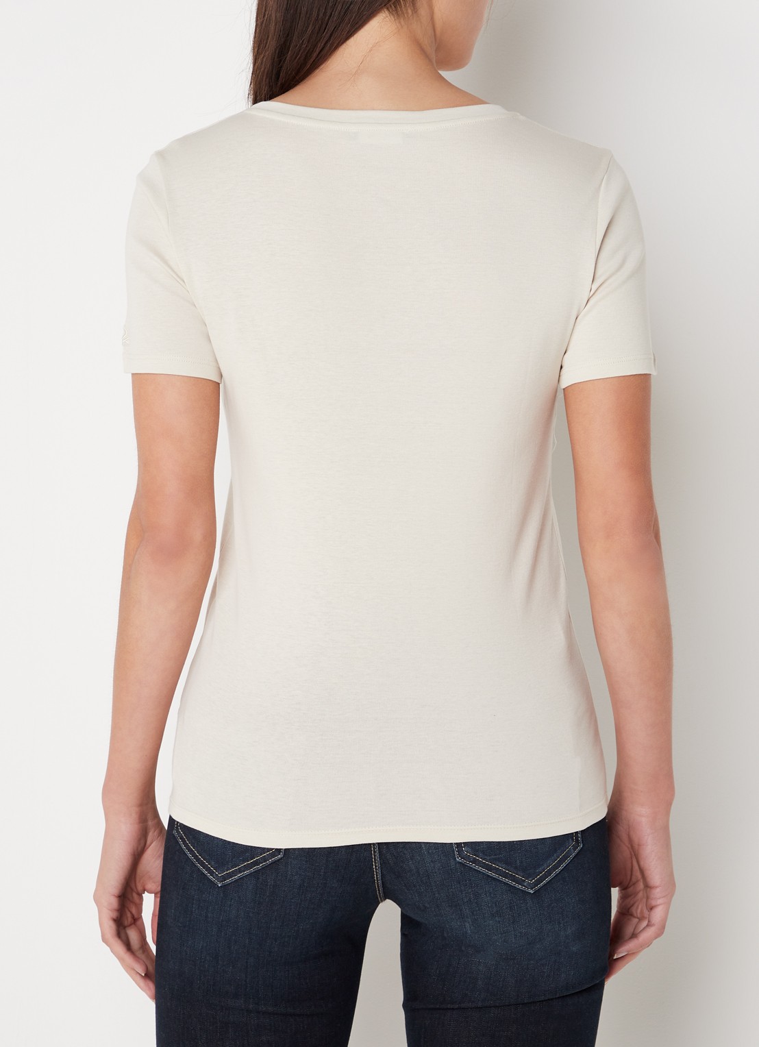 Benetton T-shirt van katoen met V-hals - achterkant 2 zand