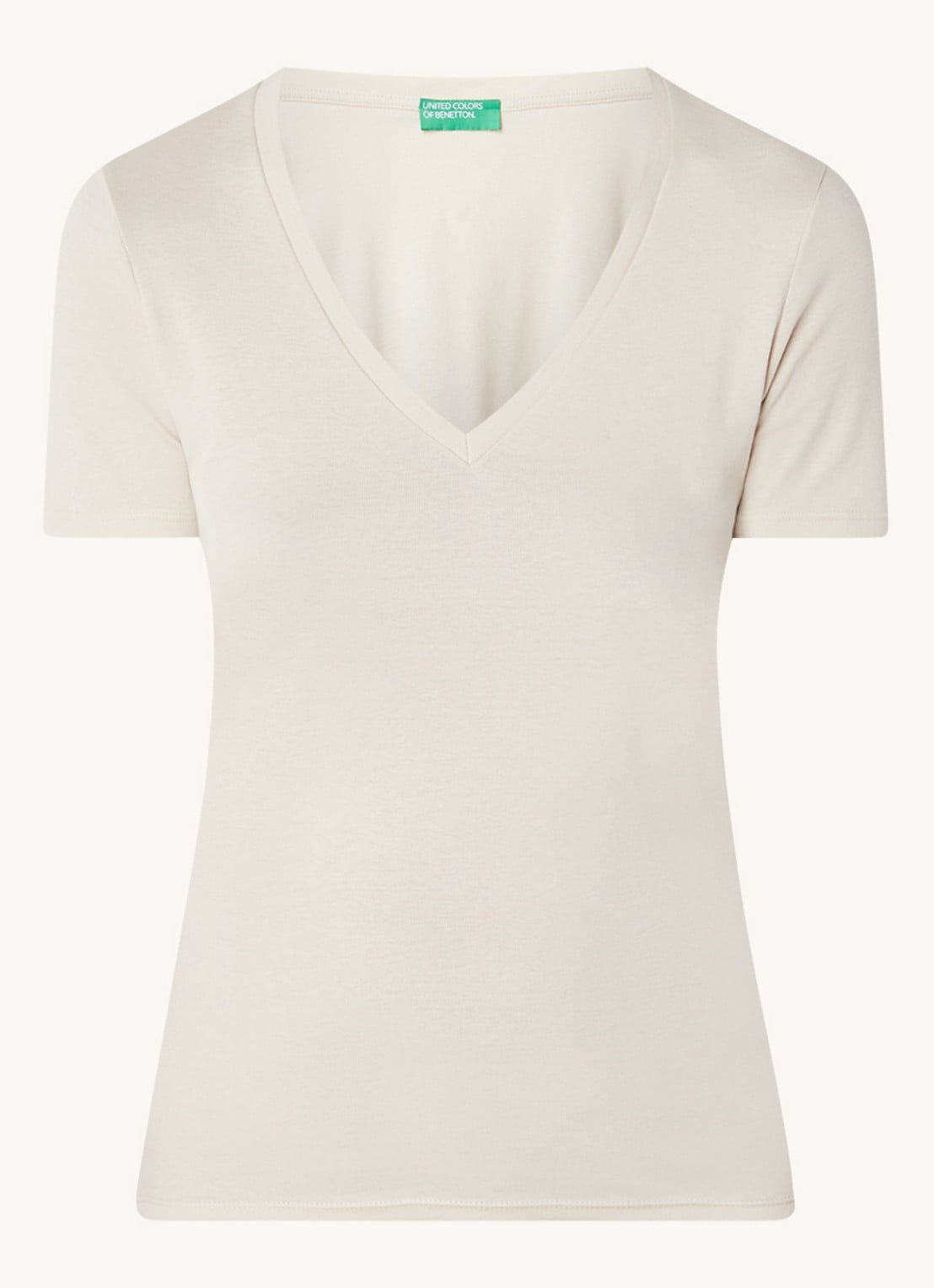 Benetton T-shirt van katoen met V-hals - voorkant 3 zand
