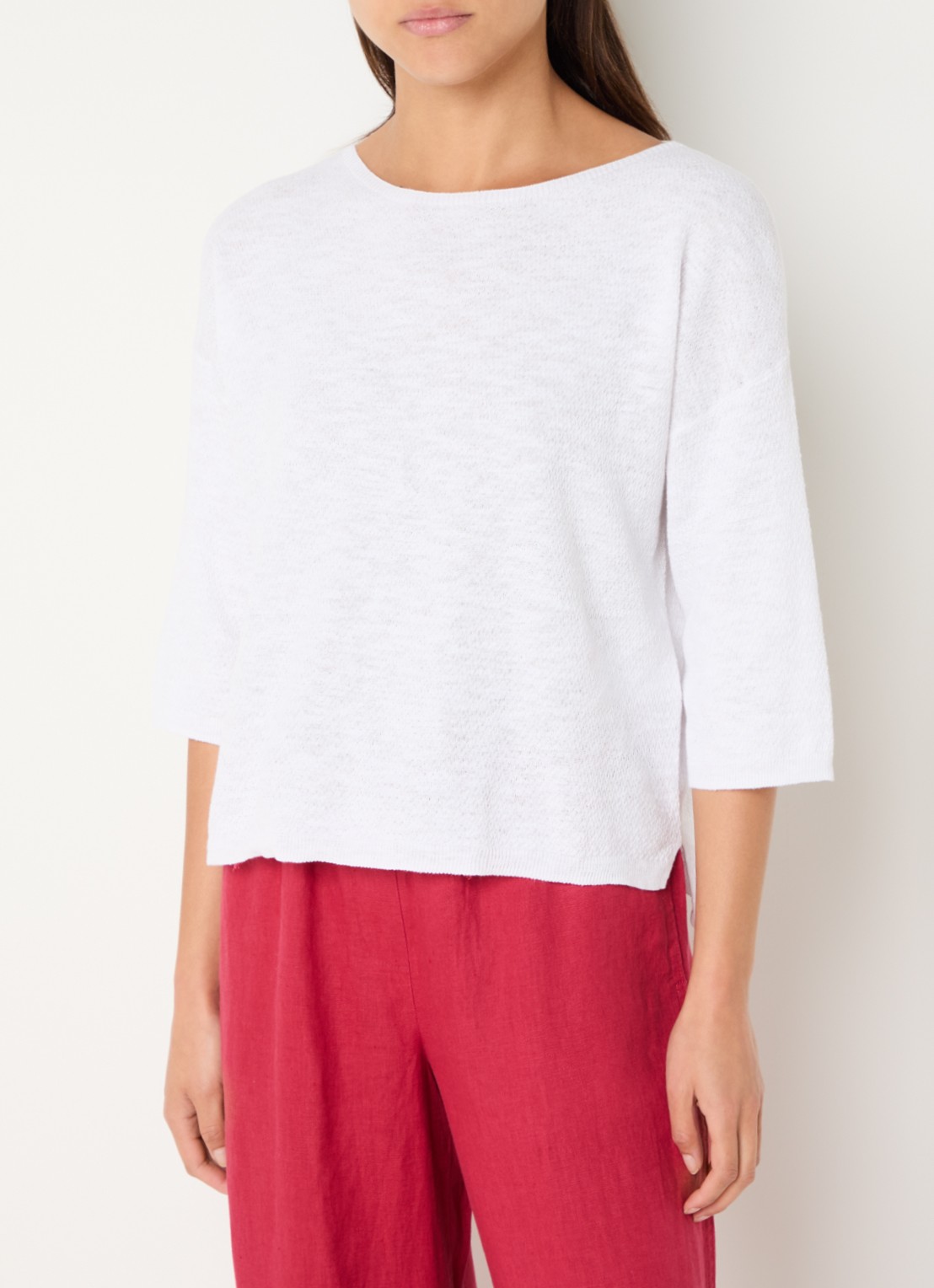Benetton Top in linnenblend met boothals - detail gebroken wit