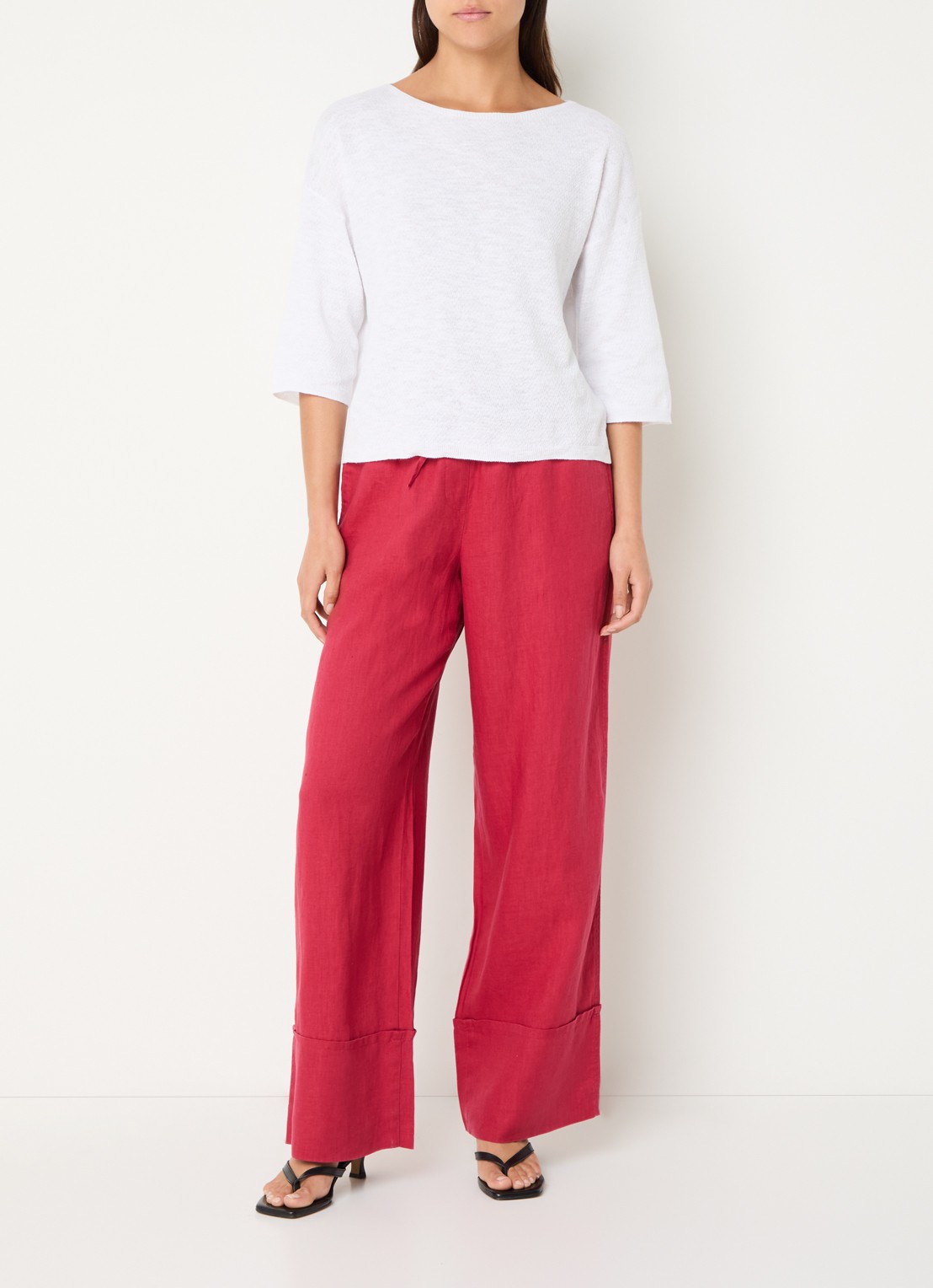 Benetton Top in linnenblend met boothals - voorkant 3 gebroken wit
