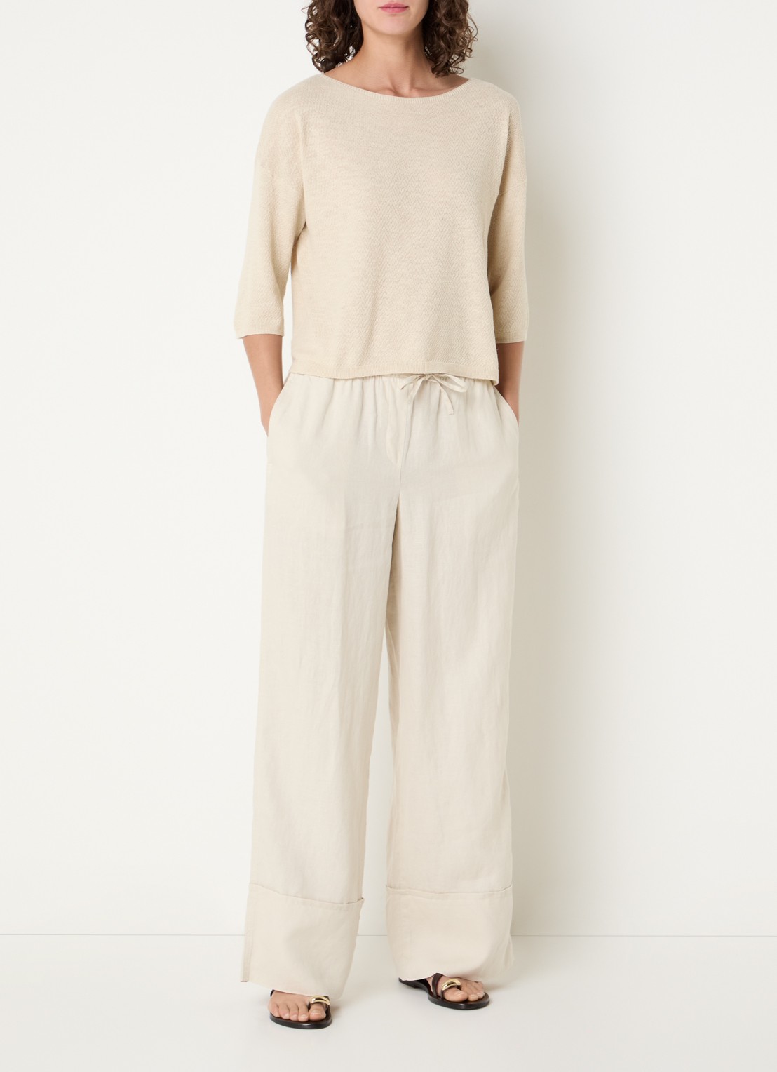 Benetton Top in linnenblend met boothals - voorkant 3 vanillegeel