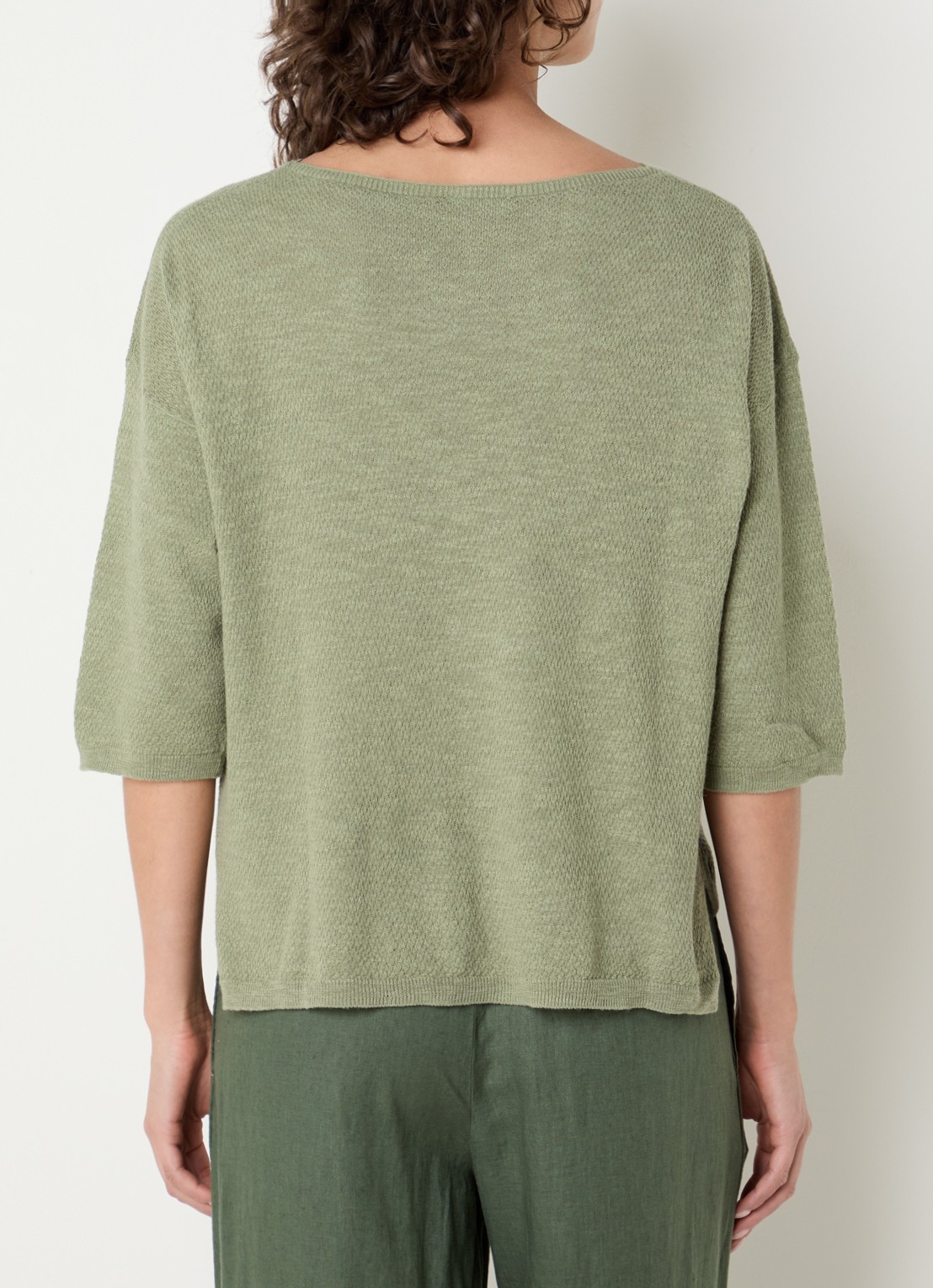 Benetton Top in linnenblend met boothals - achterkant 4 donkergroen