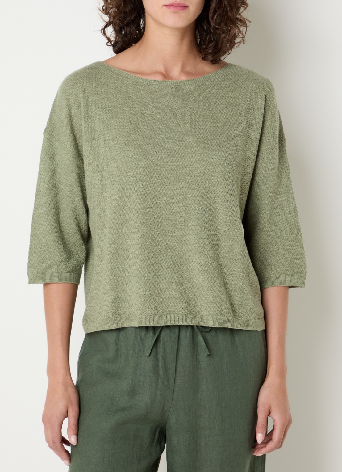 Benetton Top in linnenblend met boothals - detail 3 donkergroen