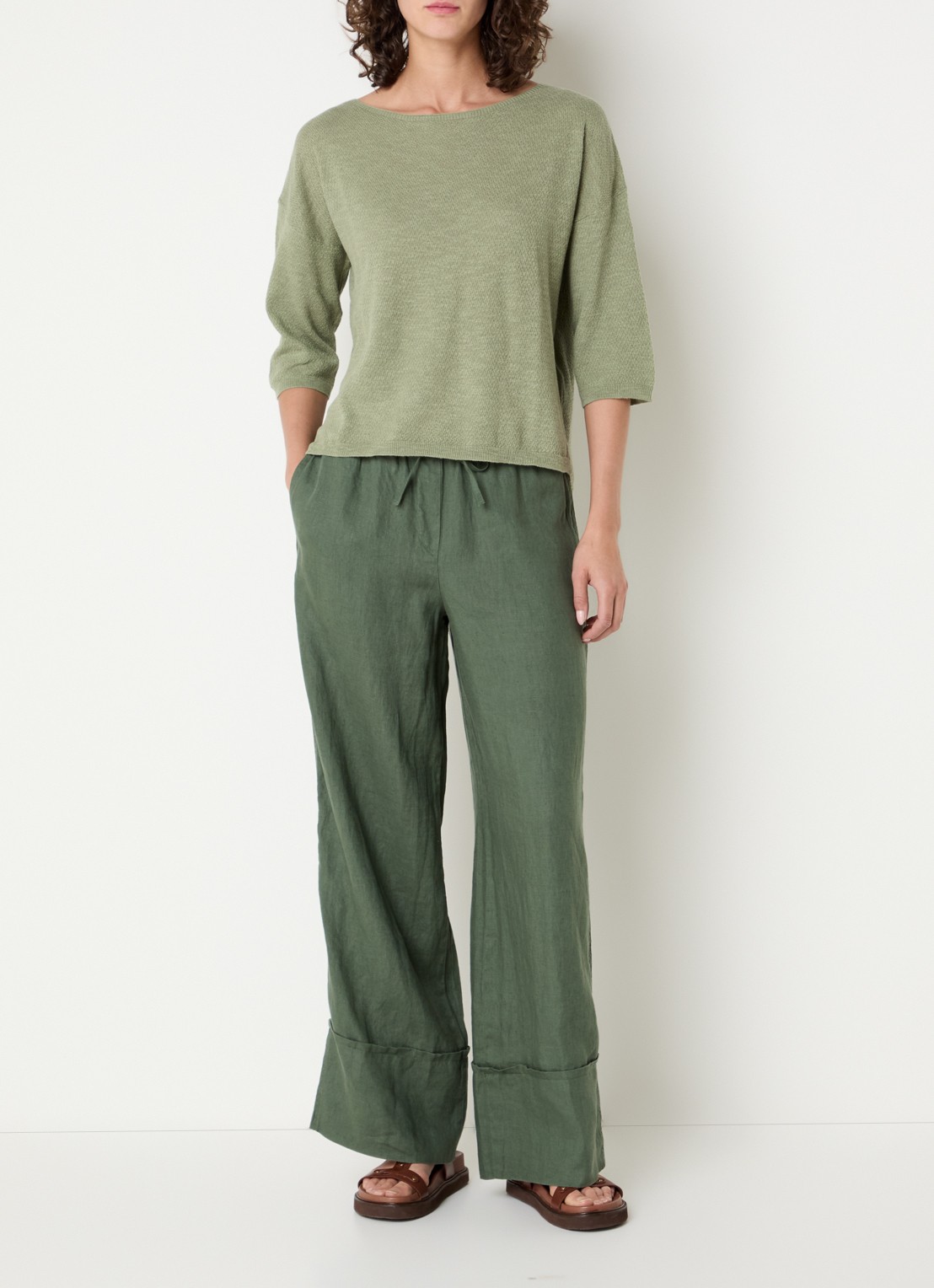 Benetton Top in linnenblend met boothals - voorkant 2 donkergroen