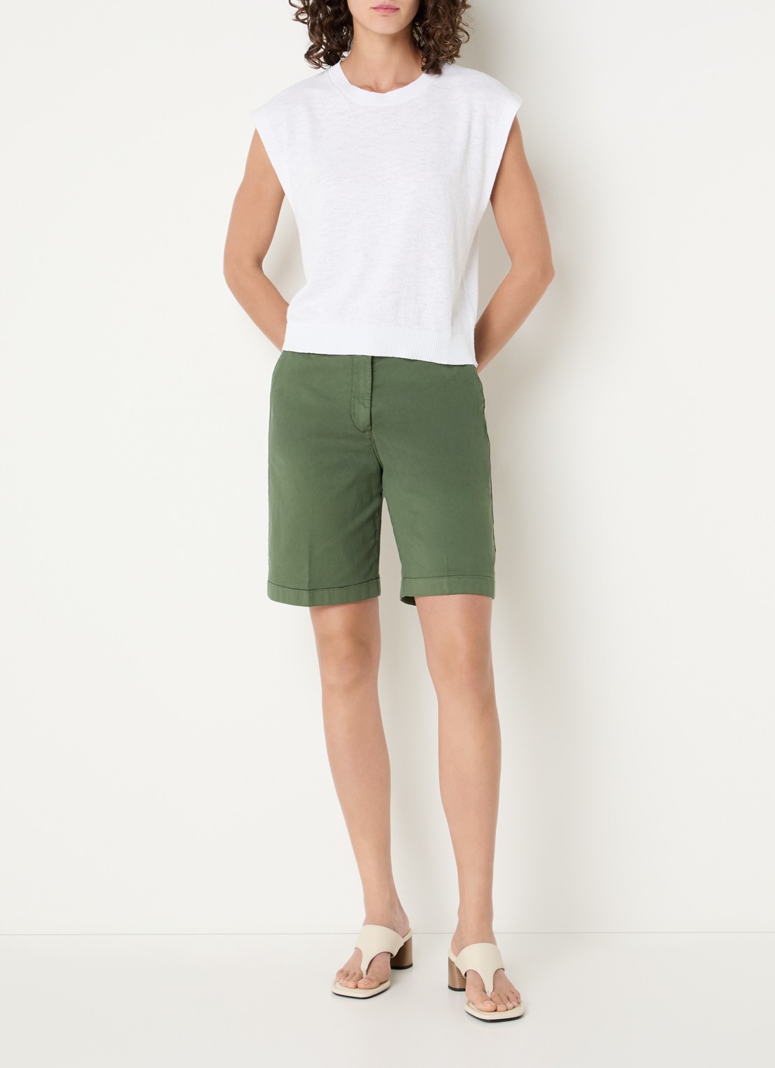 Benetton Top in linnenblend met ronde hals - voorkant 3 wit
