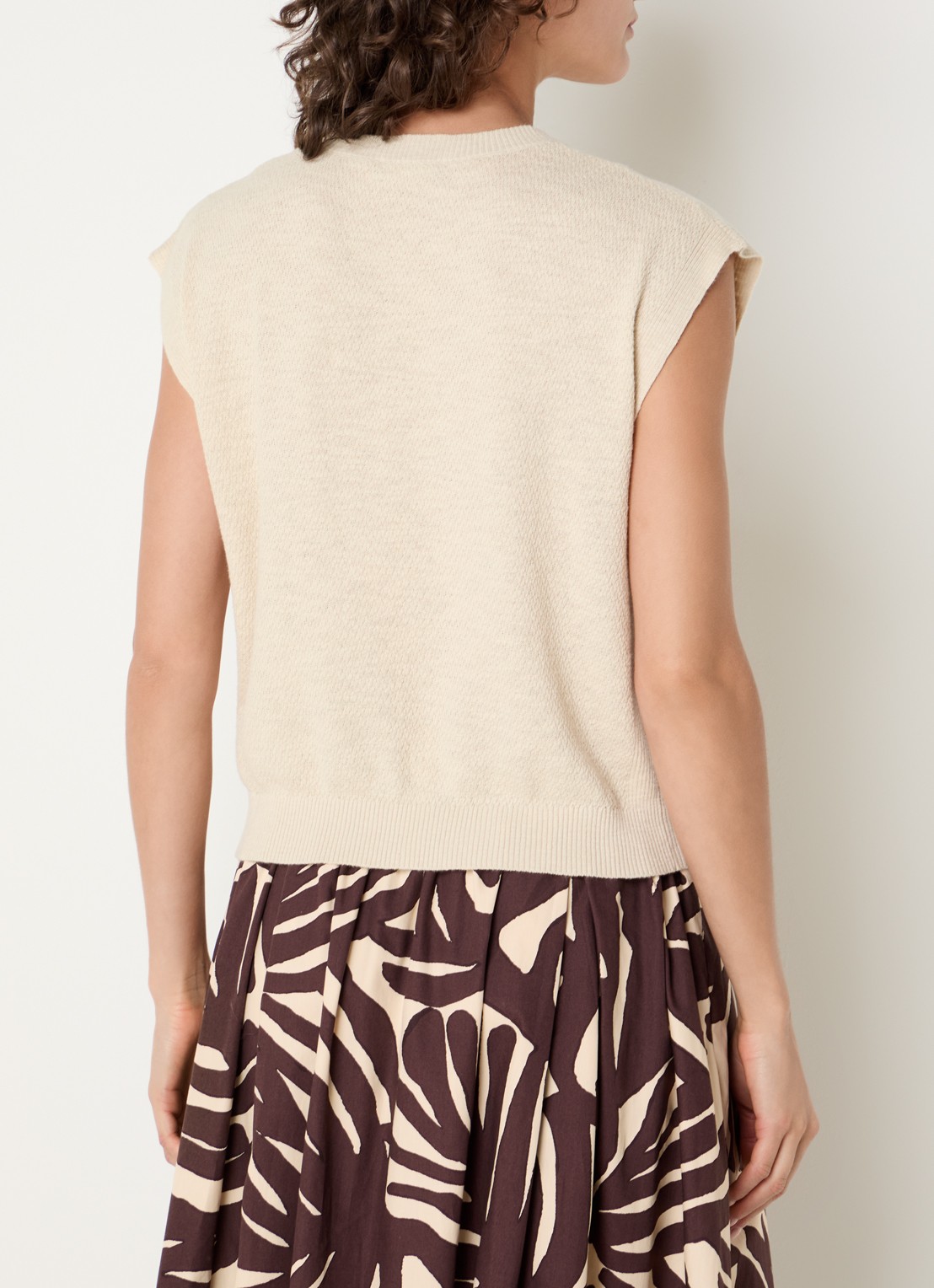 Benetton Top in linnenblend met ronde hals - achterkant 4 zand
