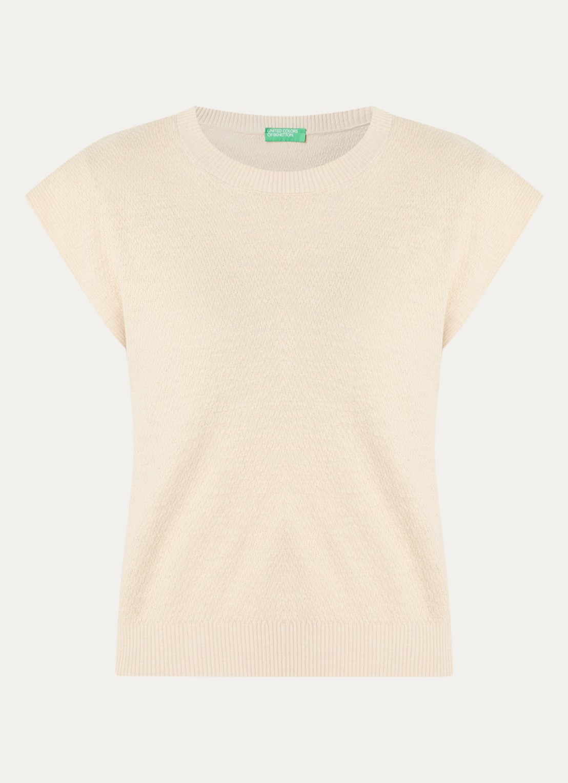 Benetton Top in linnenblend met ronde hals - voorkant zand