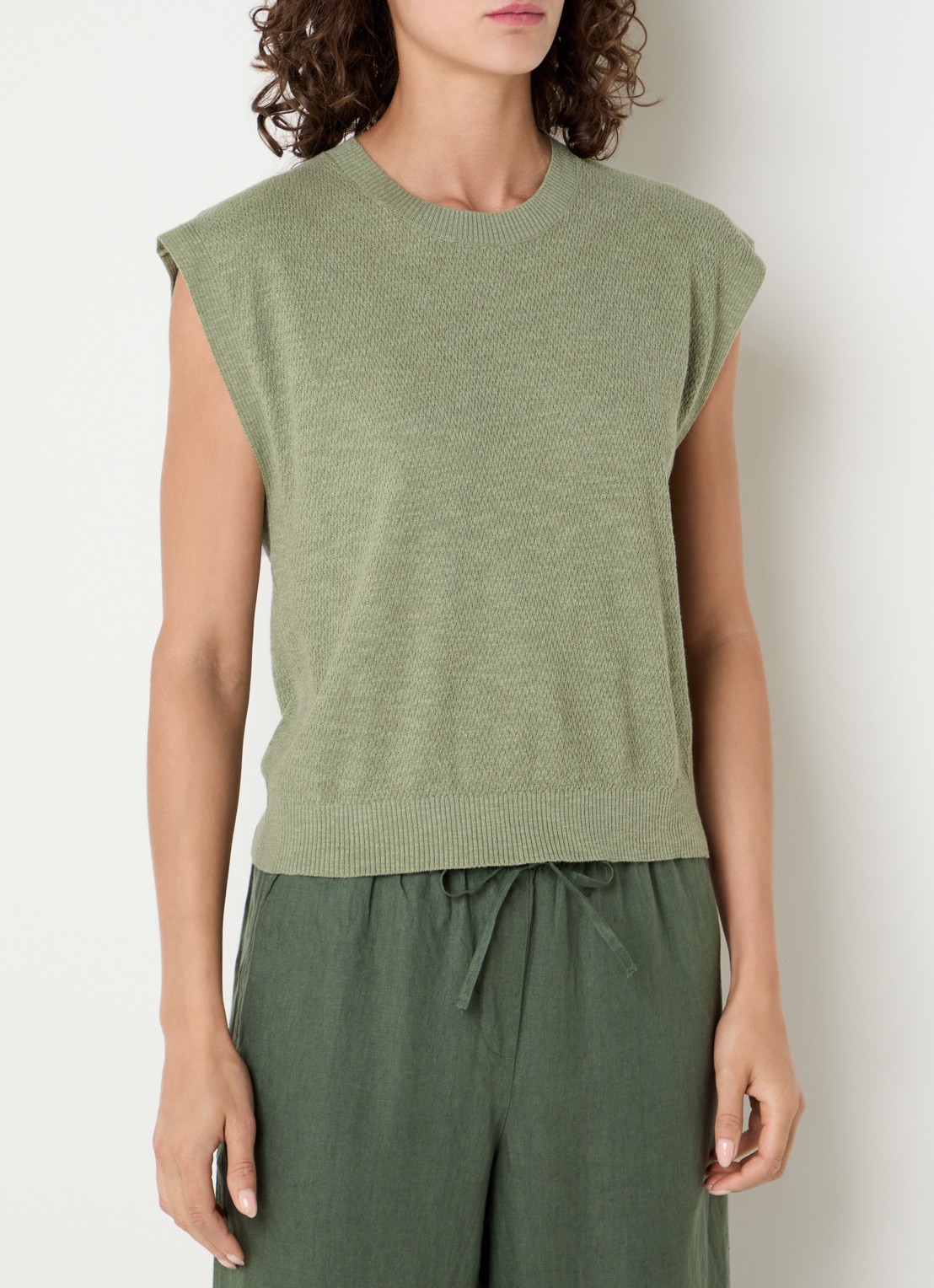 Benetton Top in linnenblend met ronde hals - detail lichtgroen