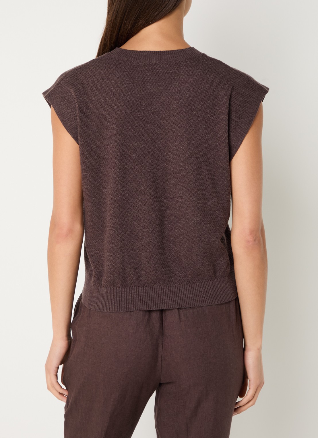 Benetton Top in linnenblend met ronde hals - achterkant 4 hazelnootbruin