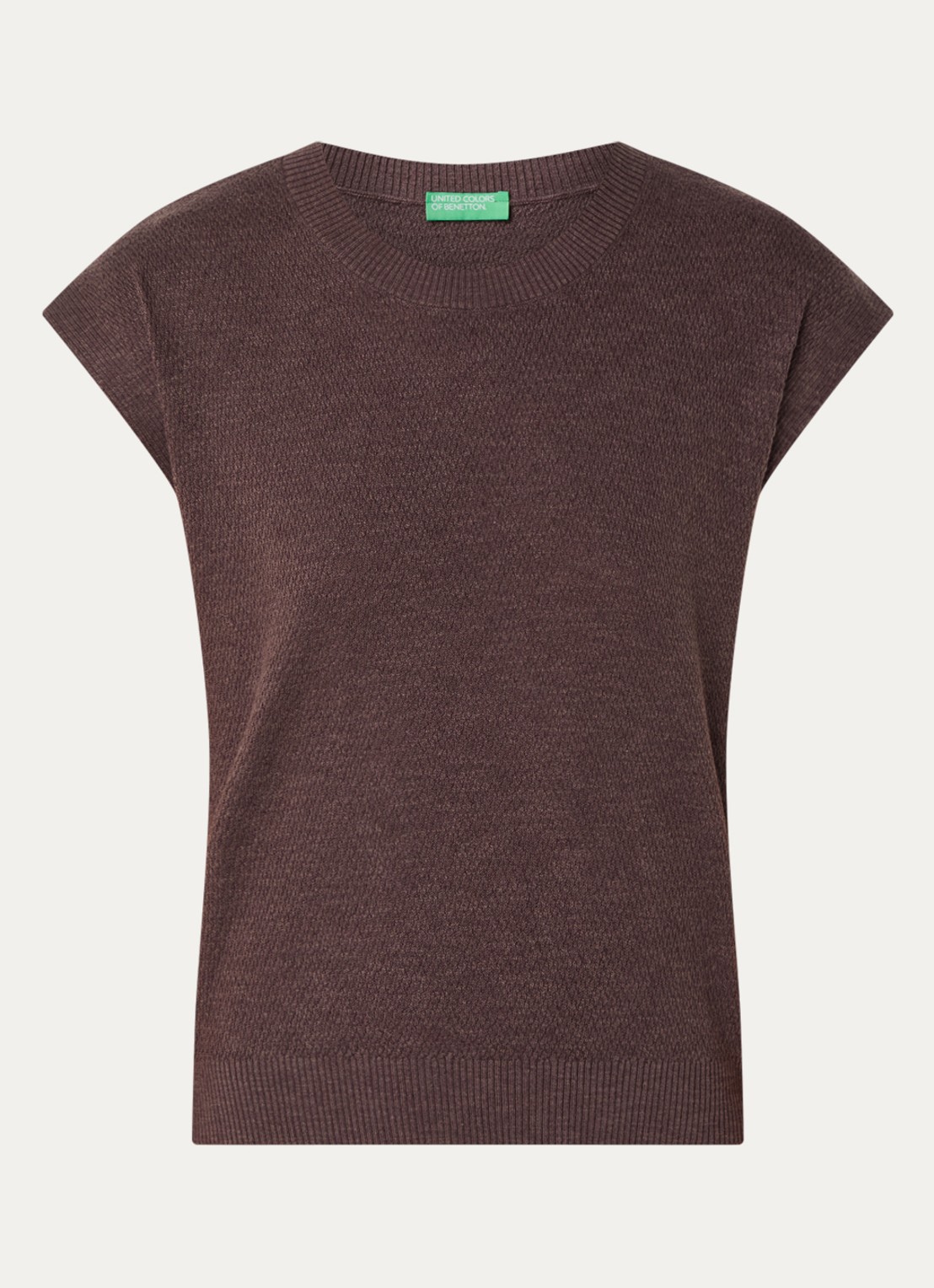 Benetton Top in linnenblend met ronde hals - voorkant 2 hazelnootbruin