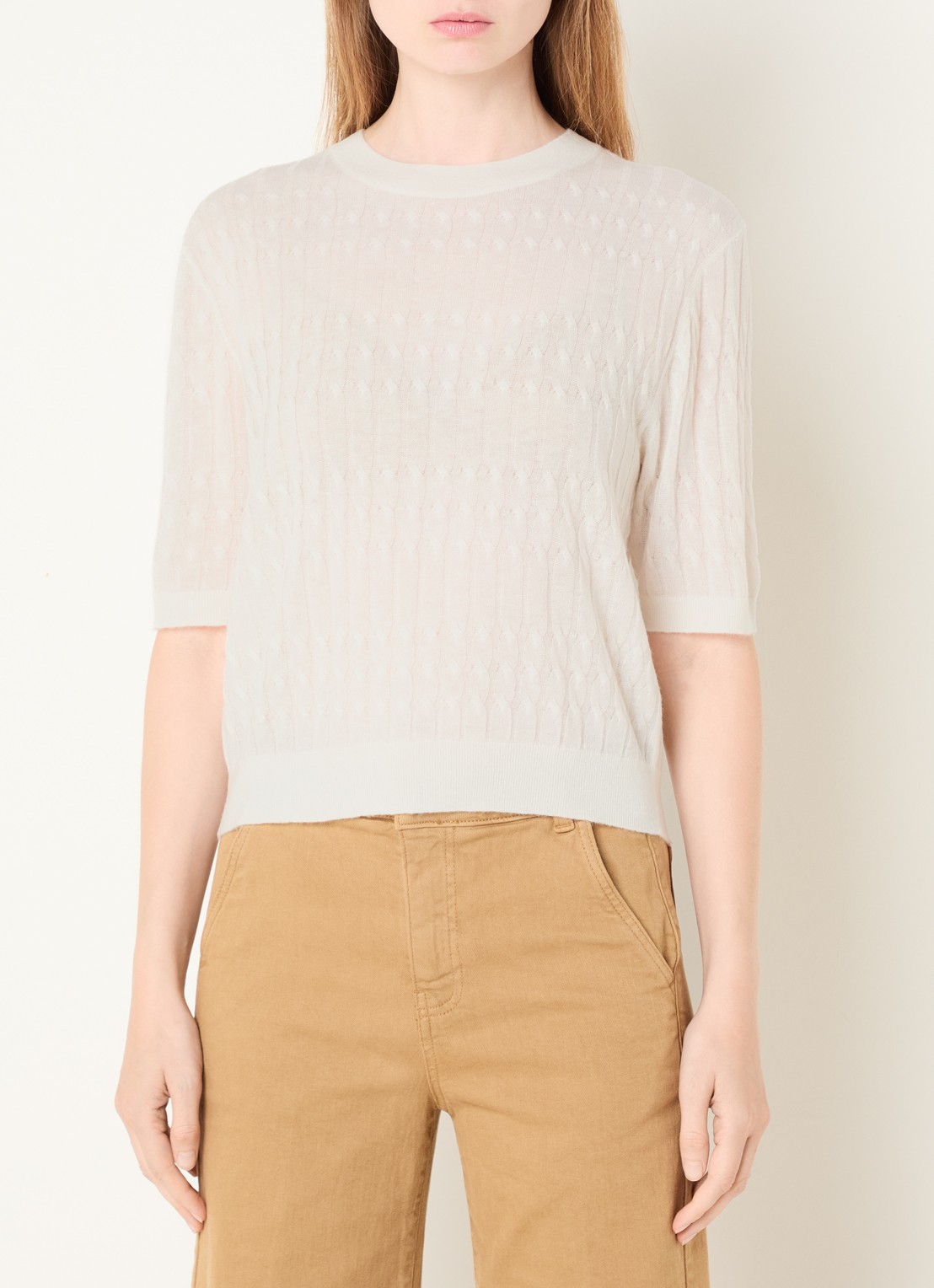 Benetton Top in wolblend met ronde hals - detail 4 creme