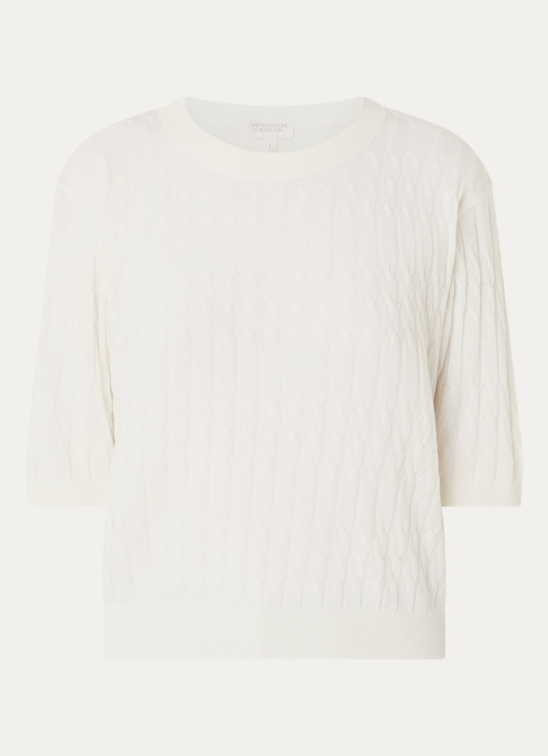 Benetton Top in wolblend met ronde hals - voorkant 2 creme