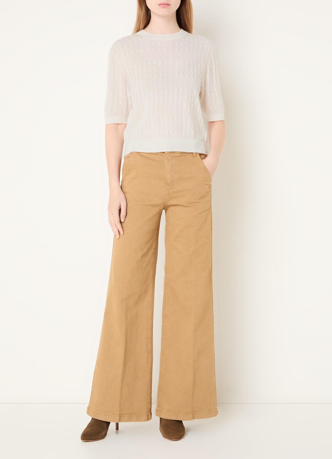 Benetton Top in wolblend met ronde hals - voorkant 3 creme