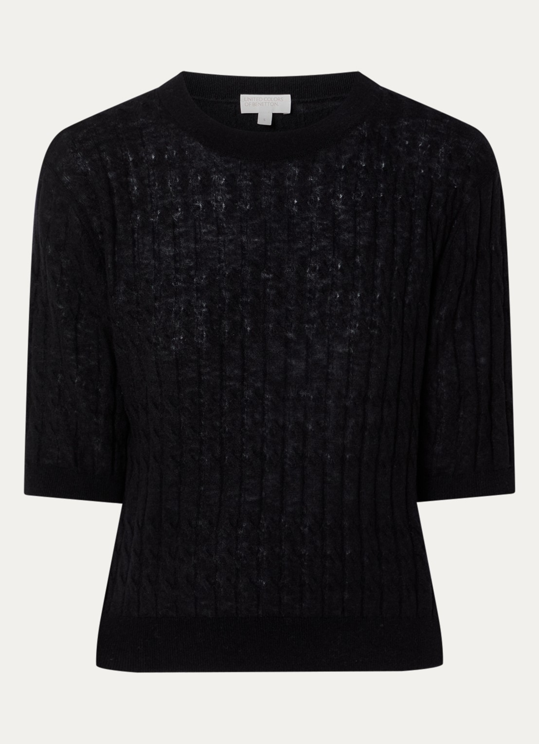 Benetton Top in wolblend met ronde hals - voorkant 2 zwart