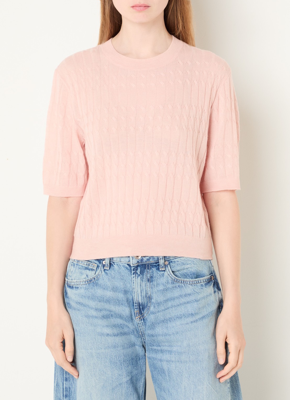 Benetton Top in wolblend met ronde hals - detail oudroze