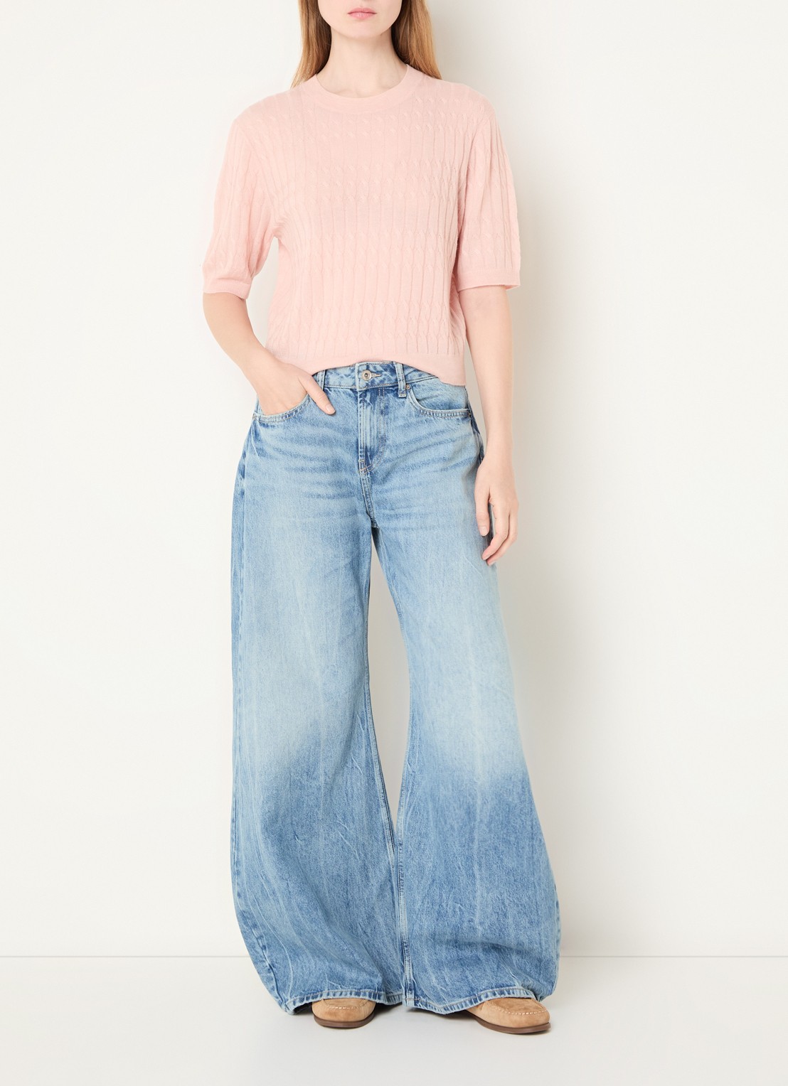 Benetton Top in wolblend met ronde hals - voorkant 4 oudroze