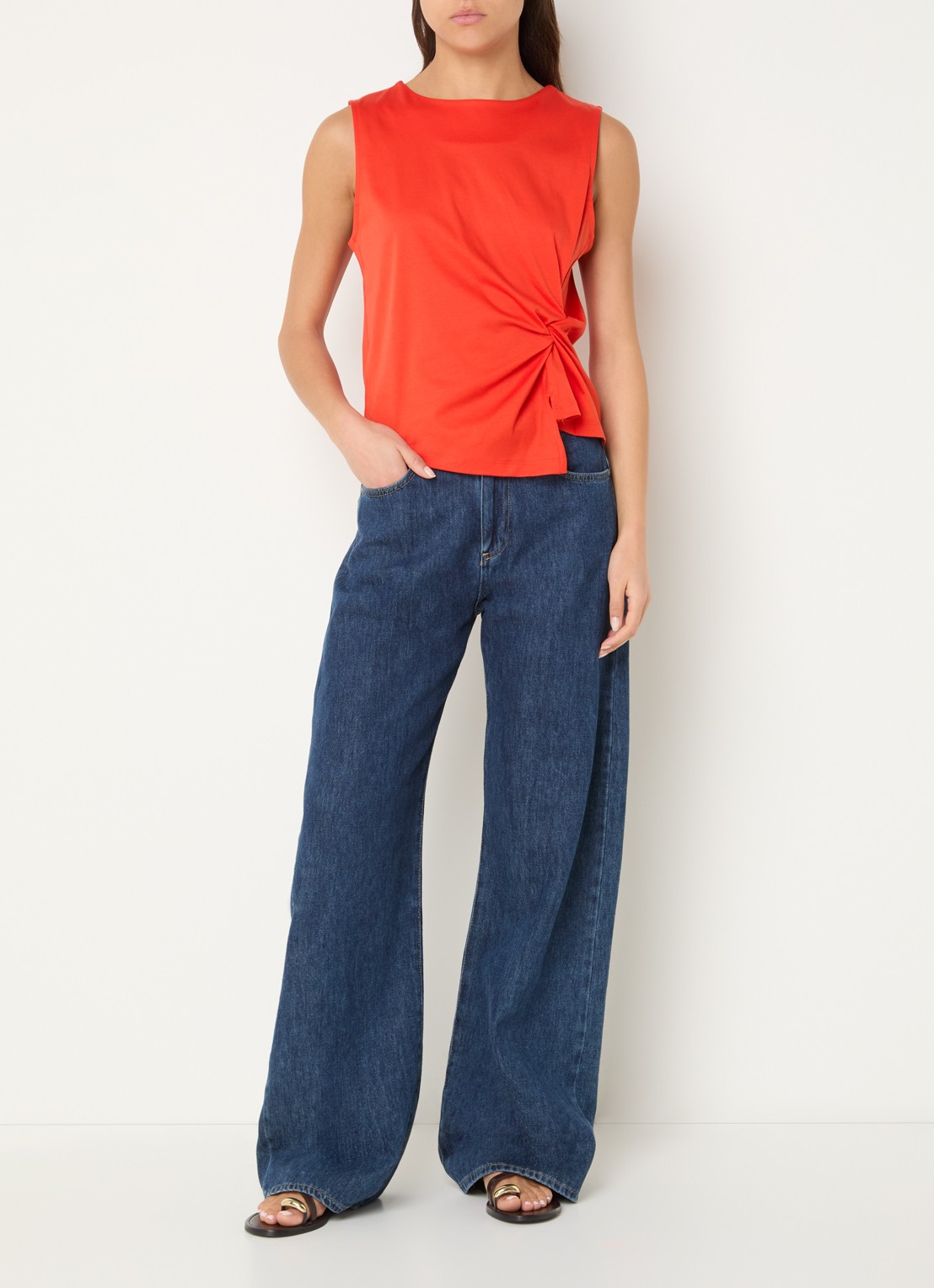 Benetton Top met knoopdetail  - voorkant 4 oranje