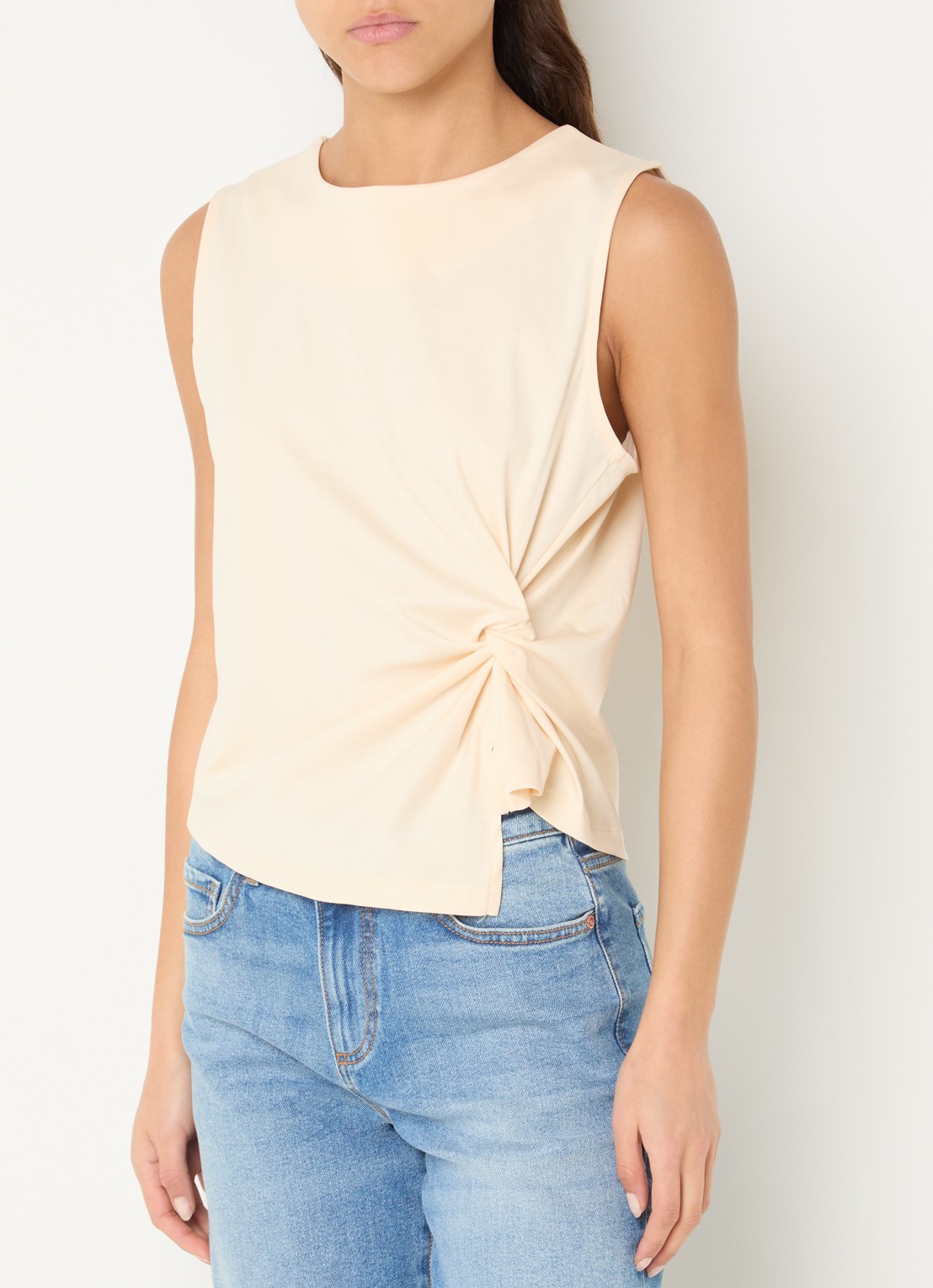 Benetton Top met knoopdetail  - detail lichtgeel