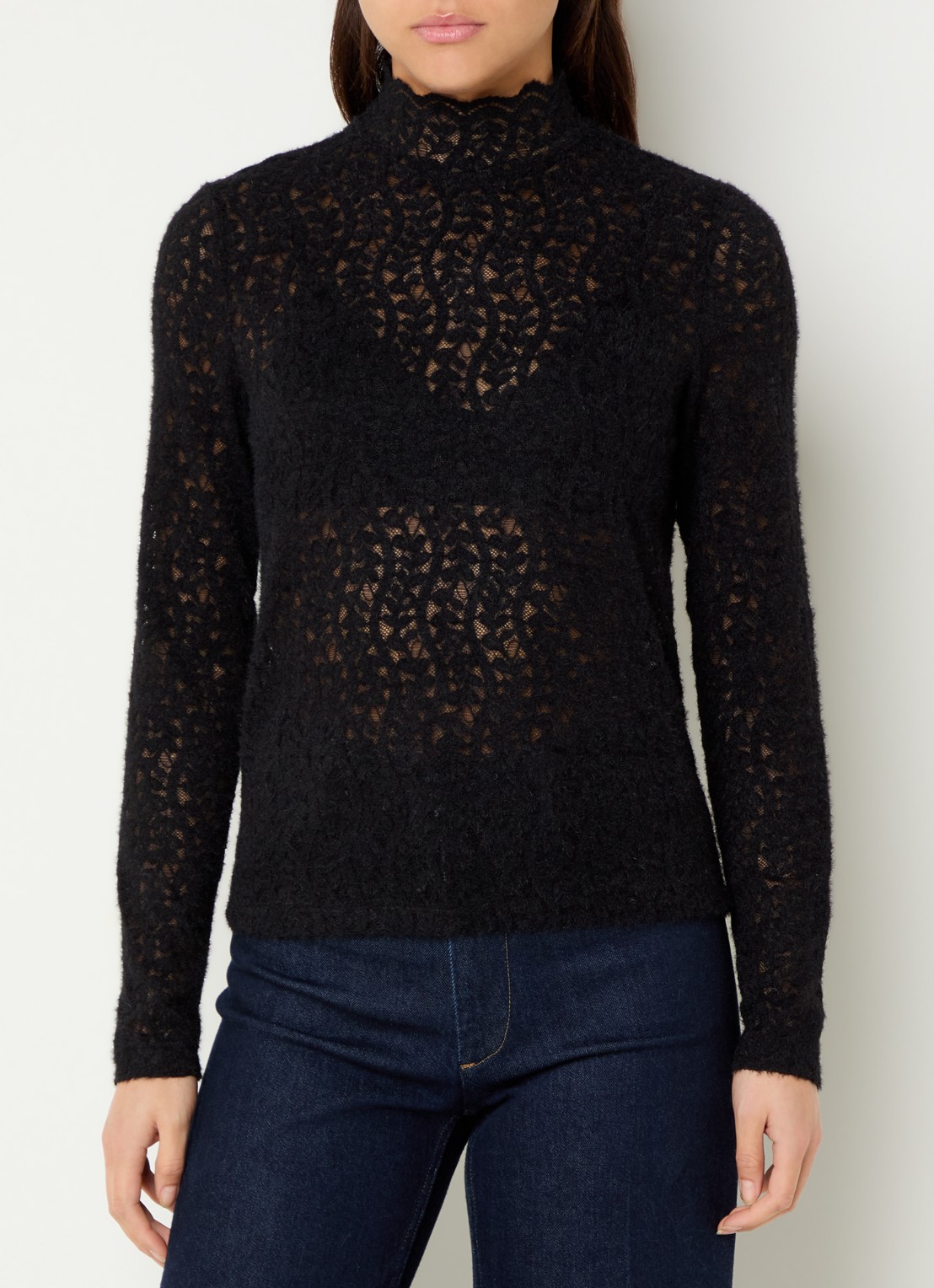 Benetton Top met opengewerkt dessin - detail zwart