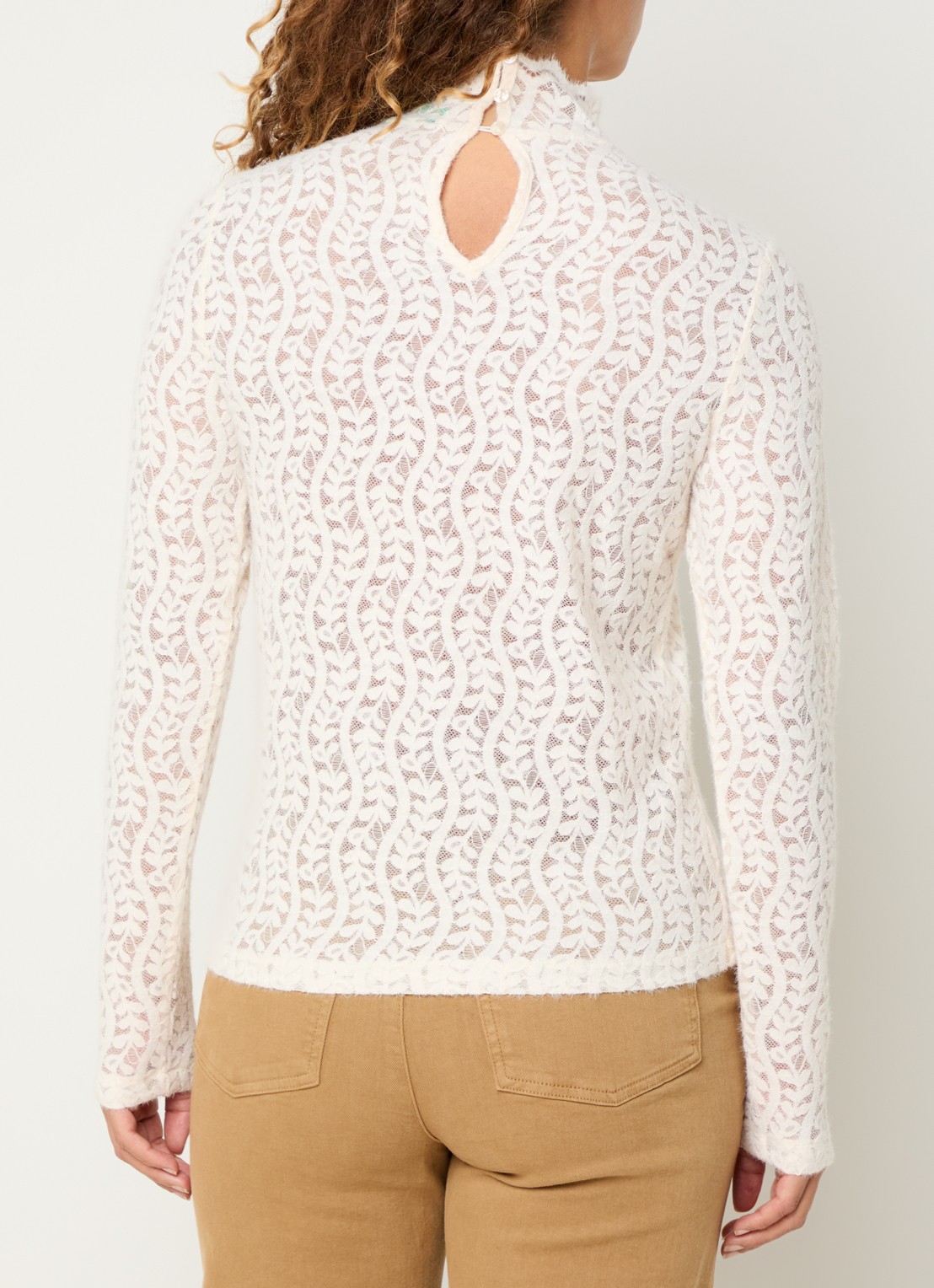 Benetton Top met opengewerkt dessin - achterkant beige