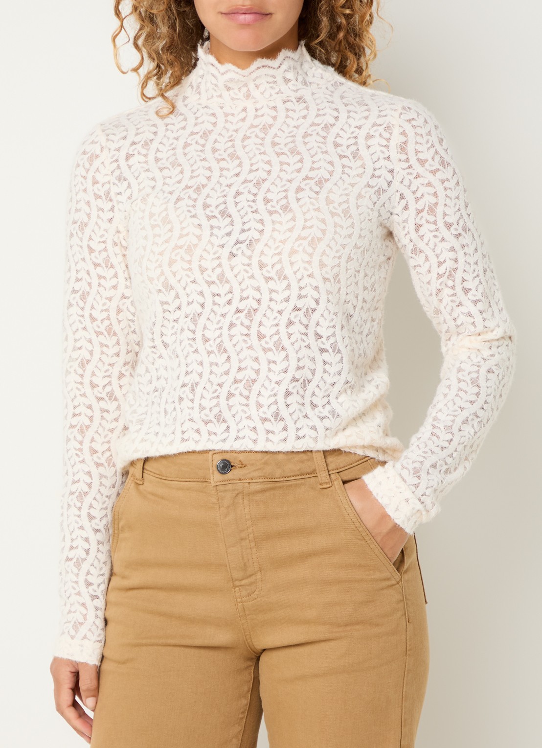 Benetton Top met opengewerkt dessin - detail 2 beige