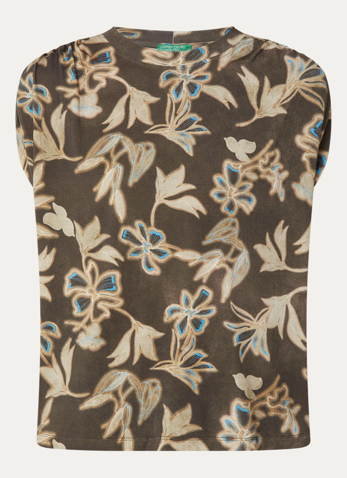 Benetton Top met print en ronde hals - voorkant 3 lichtbruin
